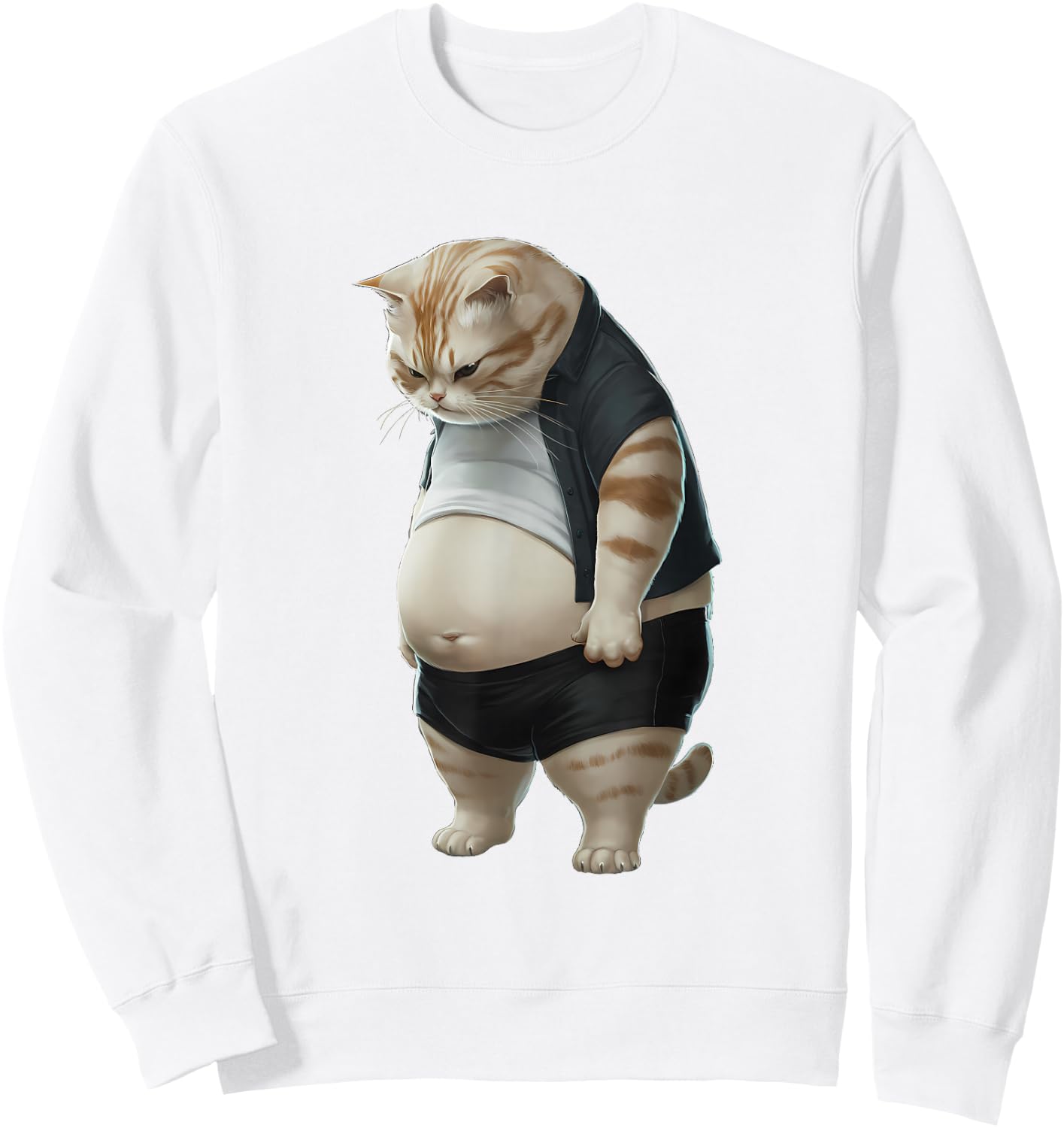 Chubby Cat Big Belly Cats Humor Fat Cat , white, S Sweatshirt - Sweatshirt | White