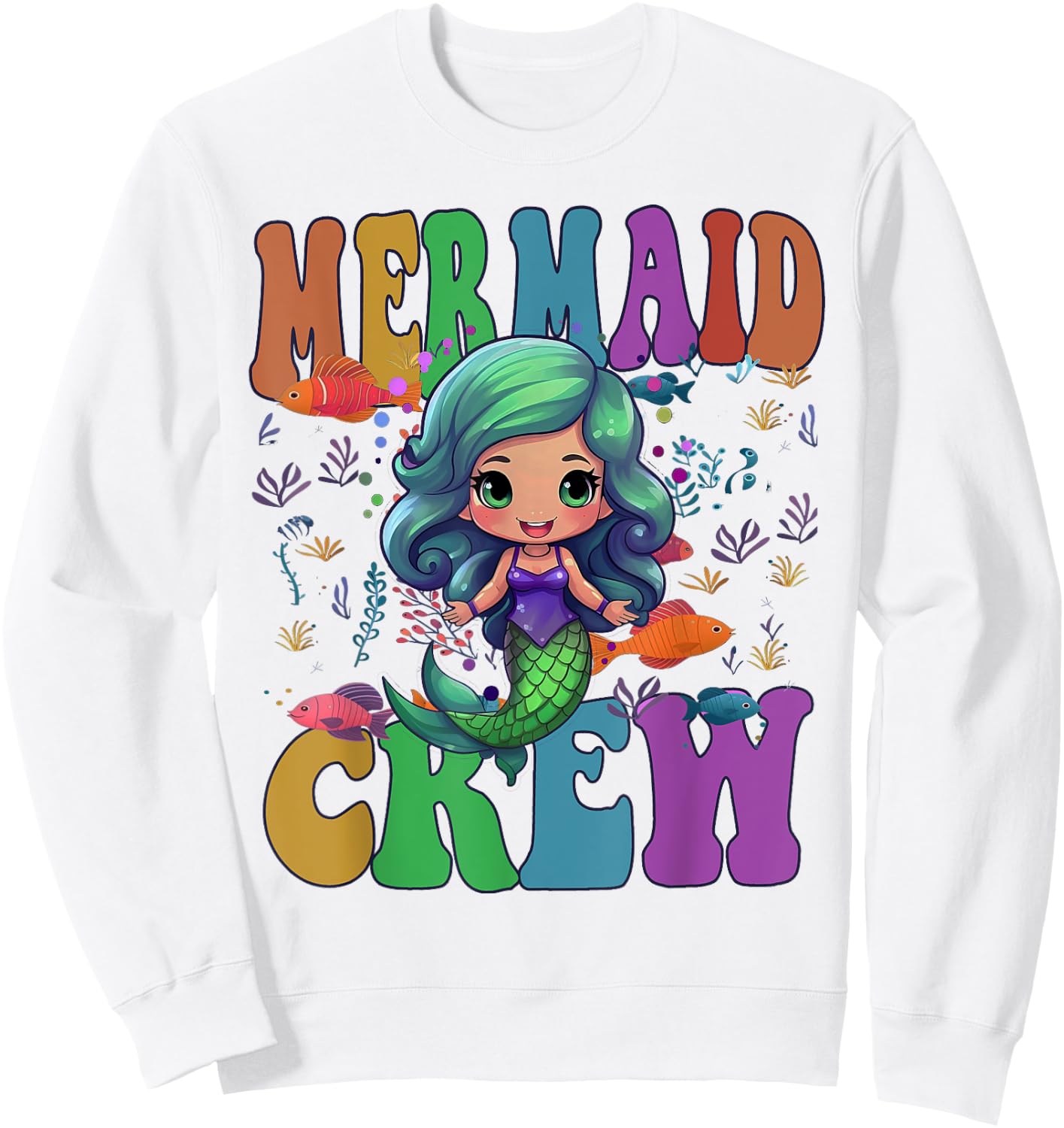 Kawaii MERMAID CREW Girl Summer Trip Kids Cruise Beach Vacay Sweatshirt - Sweatshirt | White
