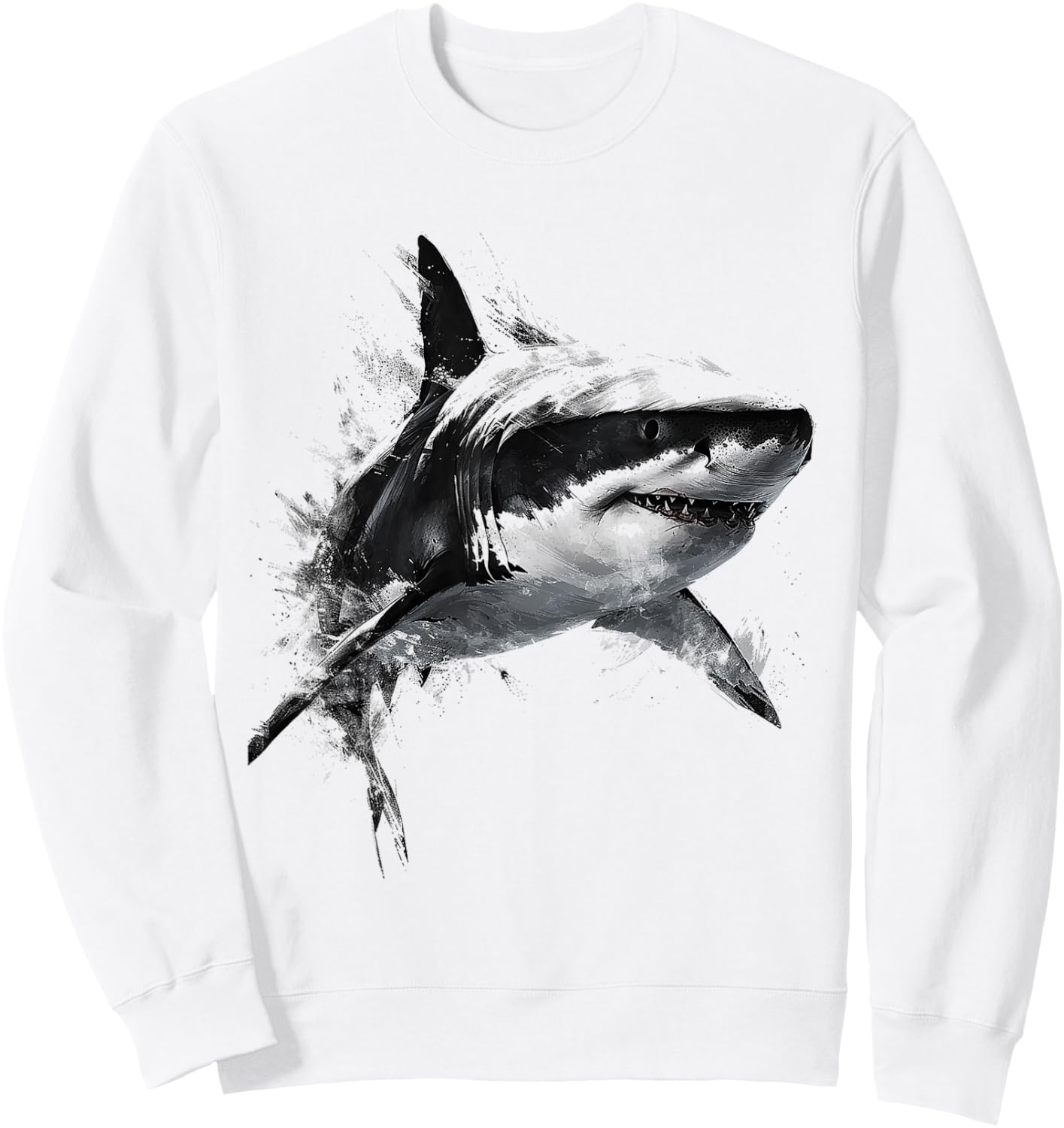 Shark Print Animal Graphic Abstract Drawing Shark , white, S Sweatshirt - Sweatshirt | White