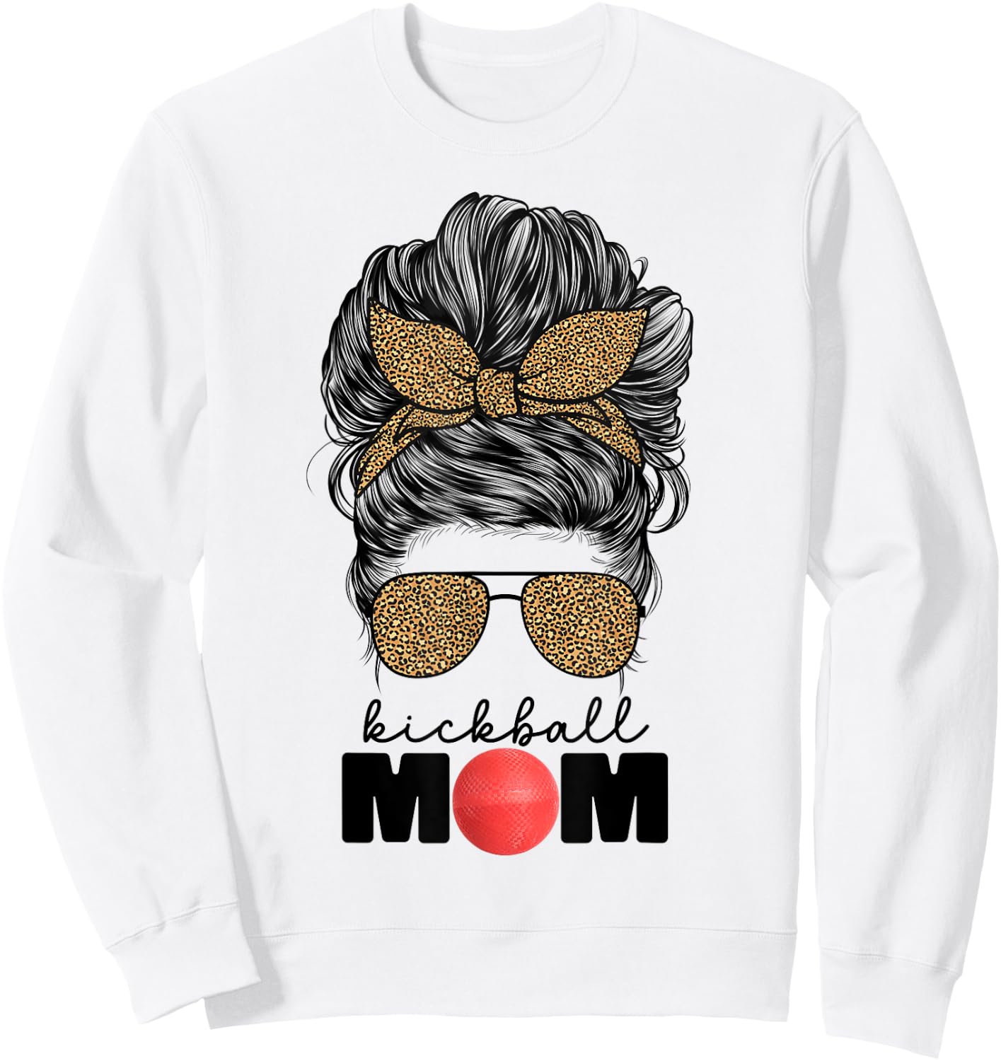 Kickball Mom Funny Leopard Messy Bun Kickball Mom Sweatshirt - Sweatshirt | White
