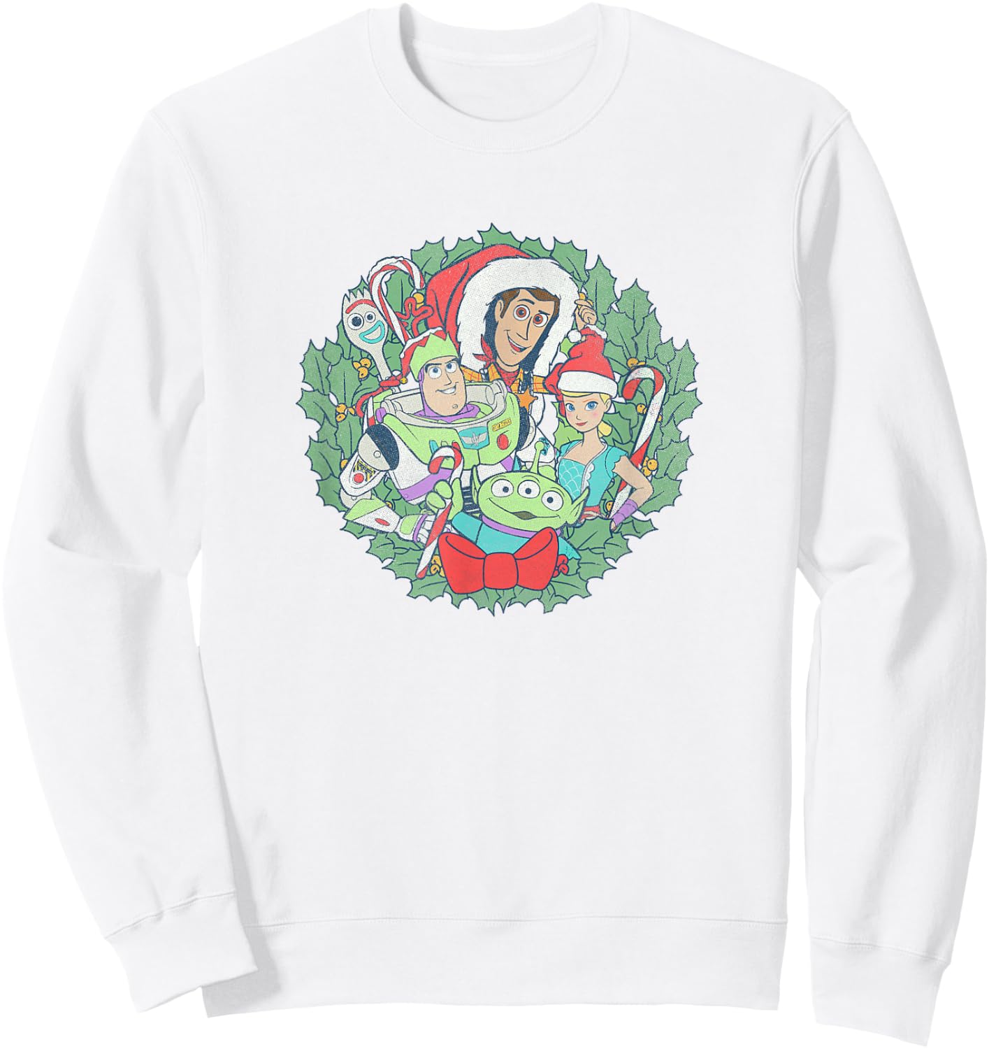 Disney Pixar Christmas Toy Story Group Shot Wreath Sweatshirt - Sweatshirt | White
