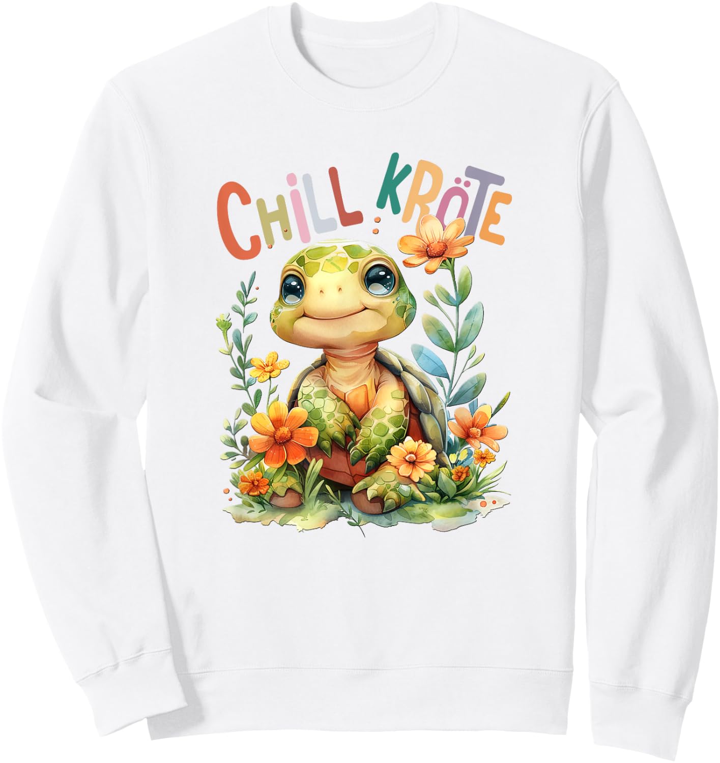Baby Turtle with Flowers Cute Toad Girl Chill Toad , White Sweatshirt - Sweatshirt | White