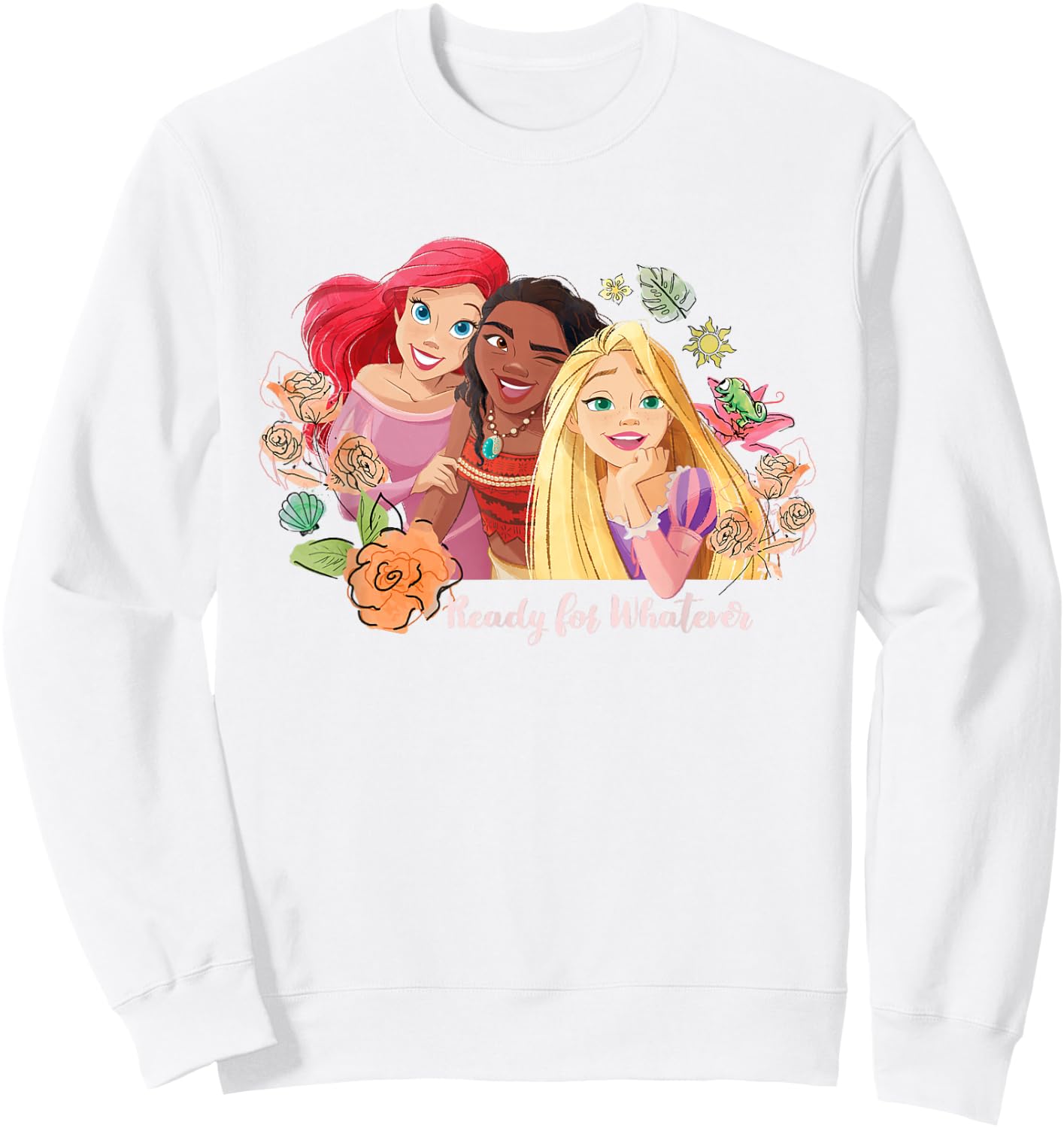 Disney Princess Ariel, Vaiana, Rapunzel Ready For Whatever , gray Sweatshirt - Sweatshirt | White