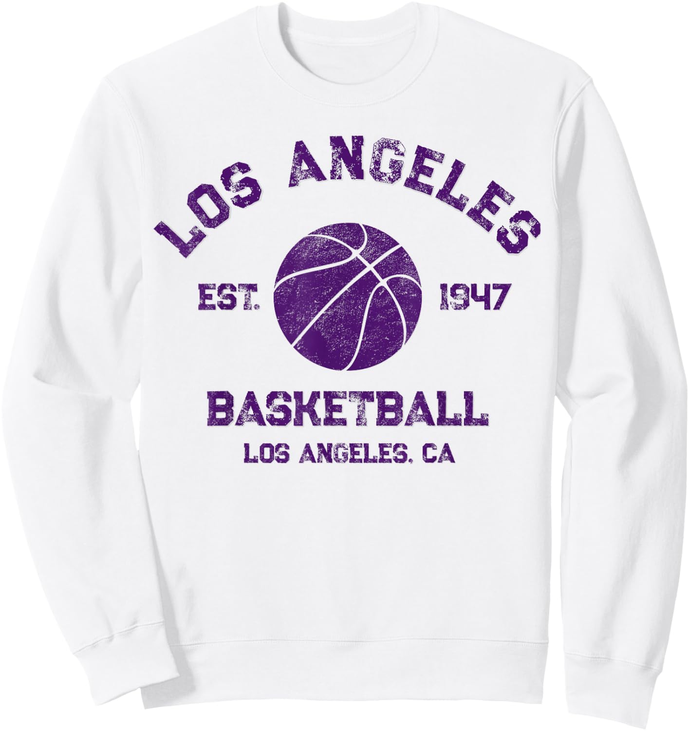 Vintage Los Angeles Basketball Est 1947 Distressed Sweatshirt - Sweatshirt | White