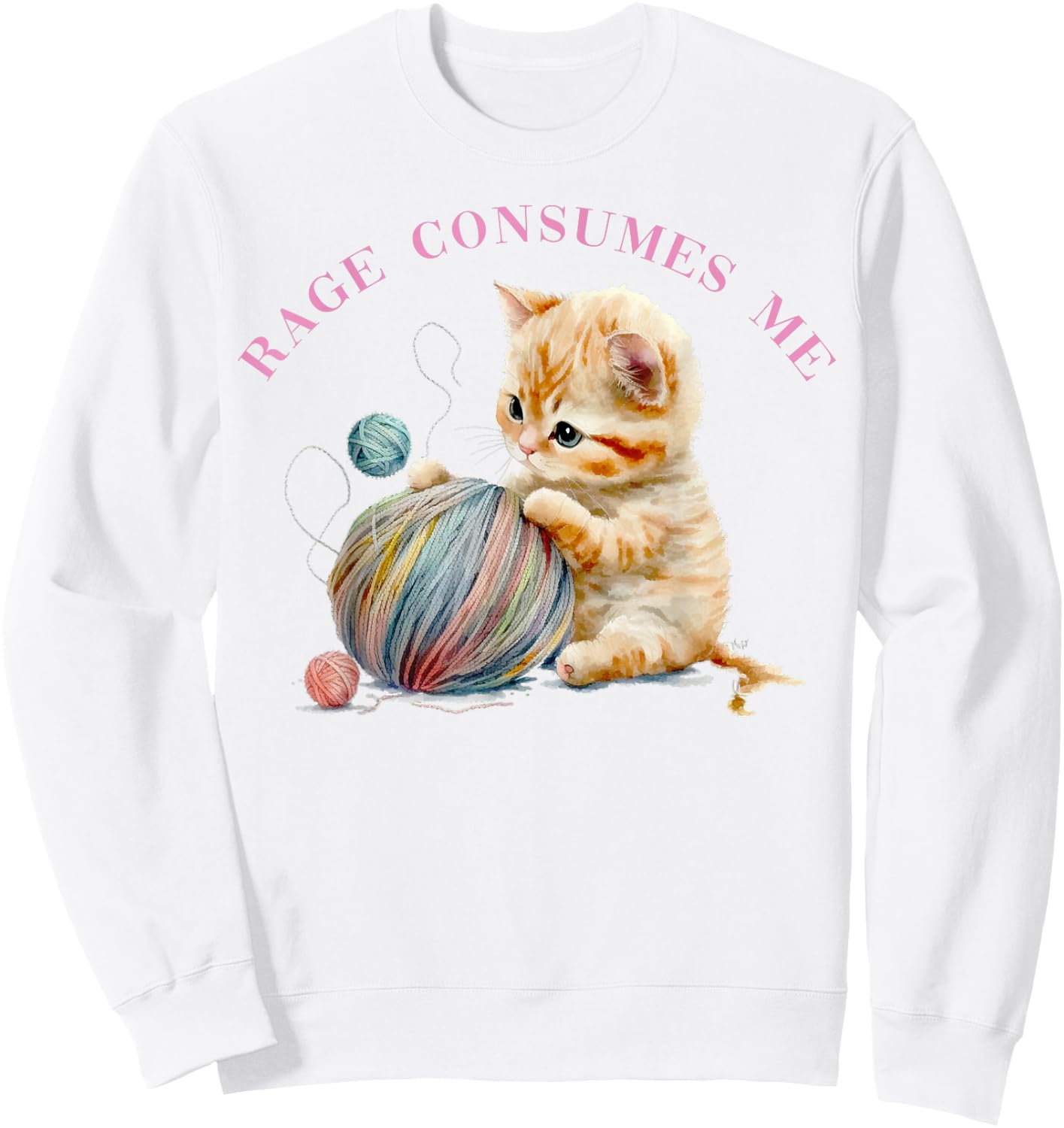 Funny Rage Consumes Me Kitten Cute Cat Meme Mental Health Sweatshirt - Sweatshirt | White