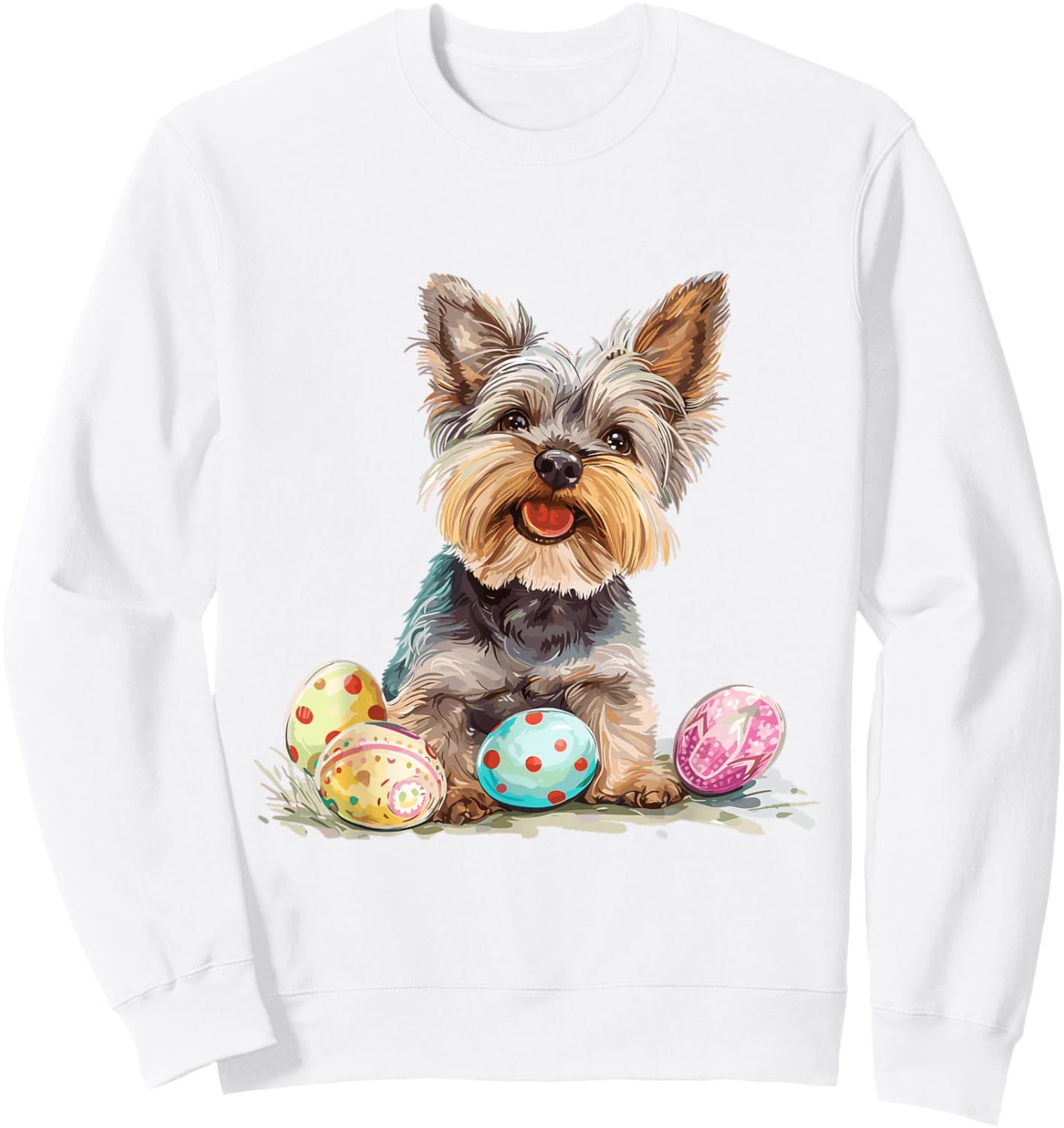 Yorkie Yorkshire Terrier Dog Breed Happy Easter Men Women Sweatshirt - Sweatshirt | White