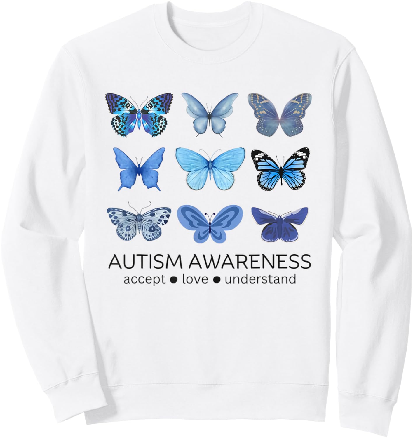 Women in April We Wear Blue Butterfly Autism Mental Health Sweatshirt - Sweatshirt | White