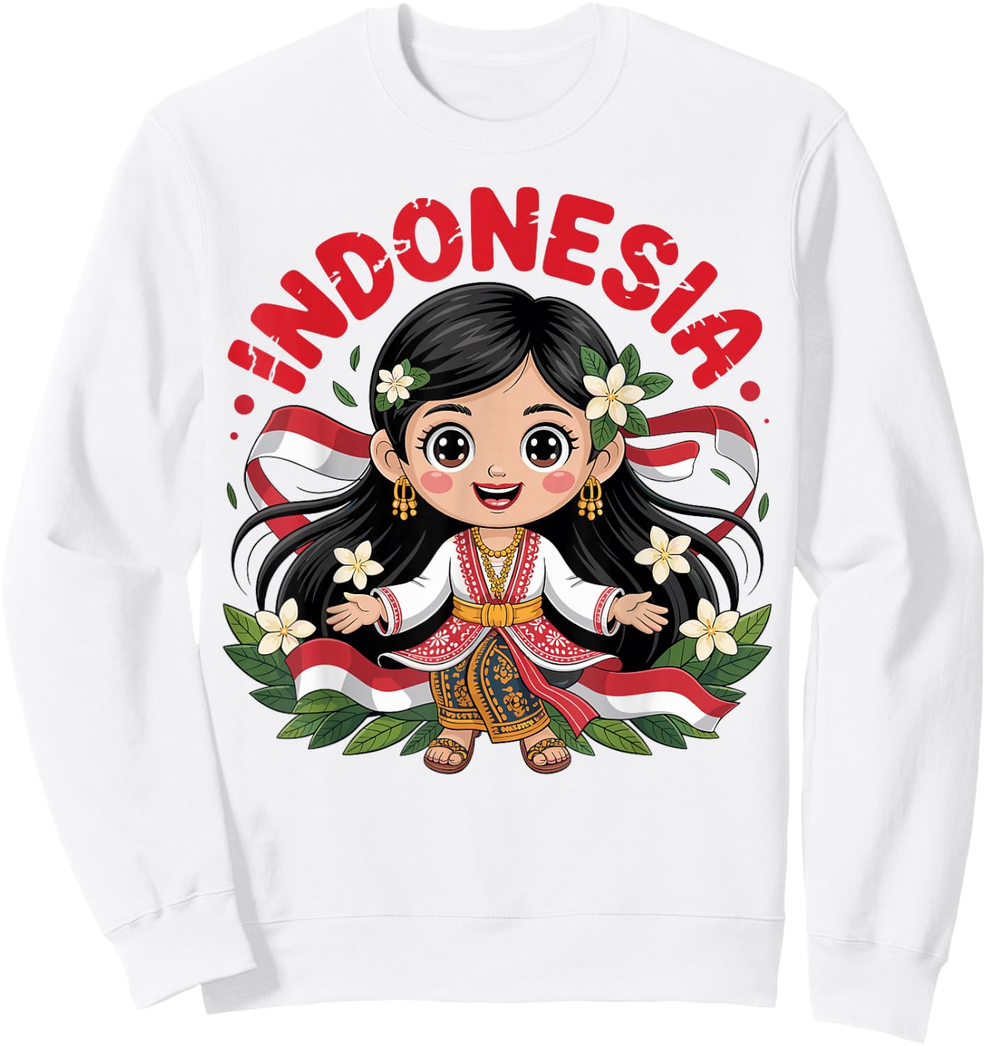 Cute Indonesian Girl in Traditional Batik Dress for Kids Sweatshirt - Sweatshirt | White