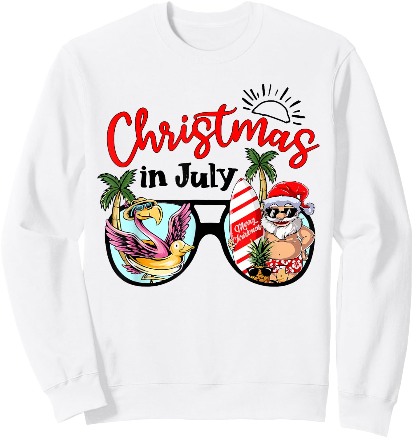 Christmas In July Sunglasses Santa Flamingo Summer Vacation Sweatshirt - Sweatshirt | White