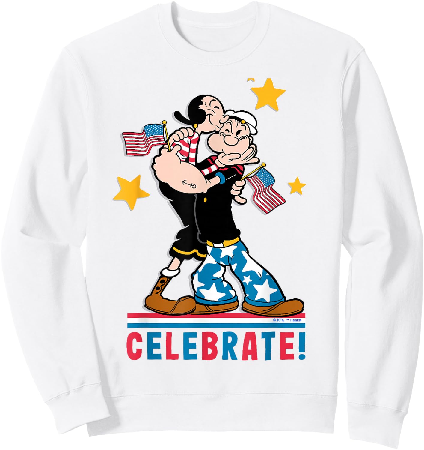 4th July "Popeye and Olive Oyl Patriotic" and Her , White, s Sweatshirt - Sweatshirt | White