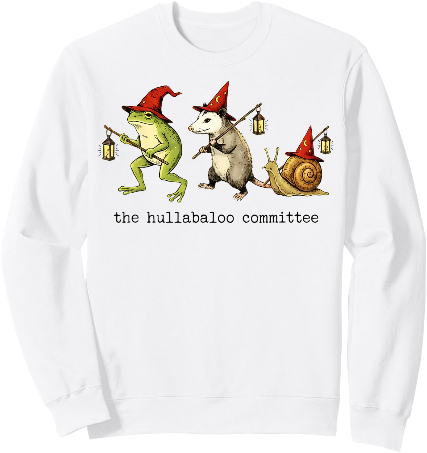 The Hullabaloo Committee Frog Opossum Snail Wizard Title Sweatshirt - Sweatshirt | White
