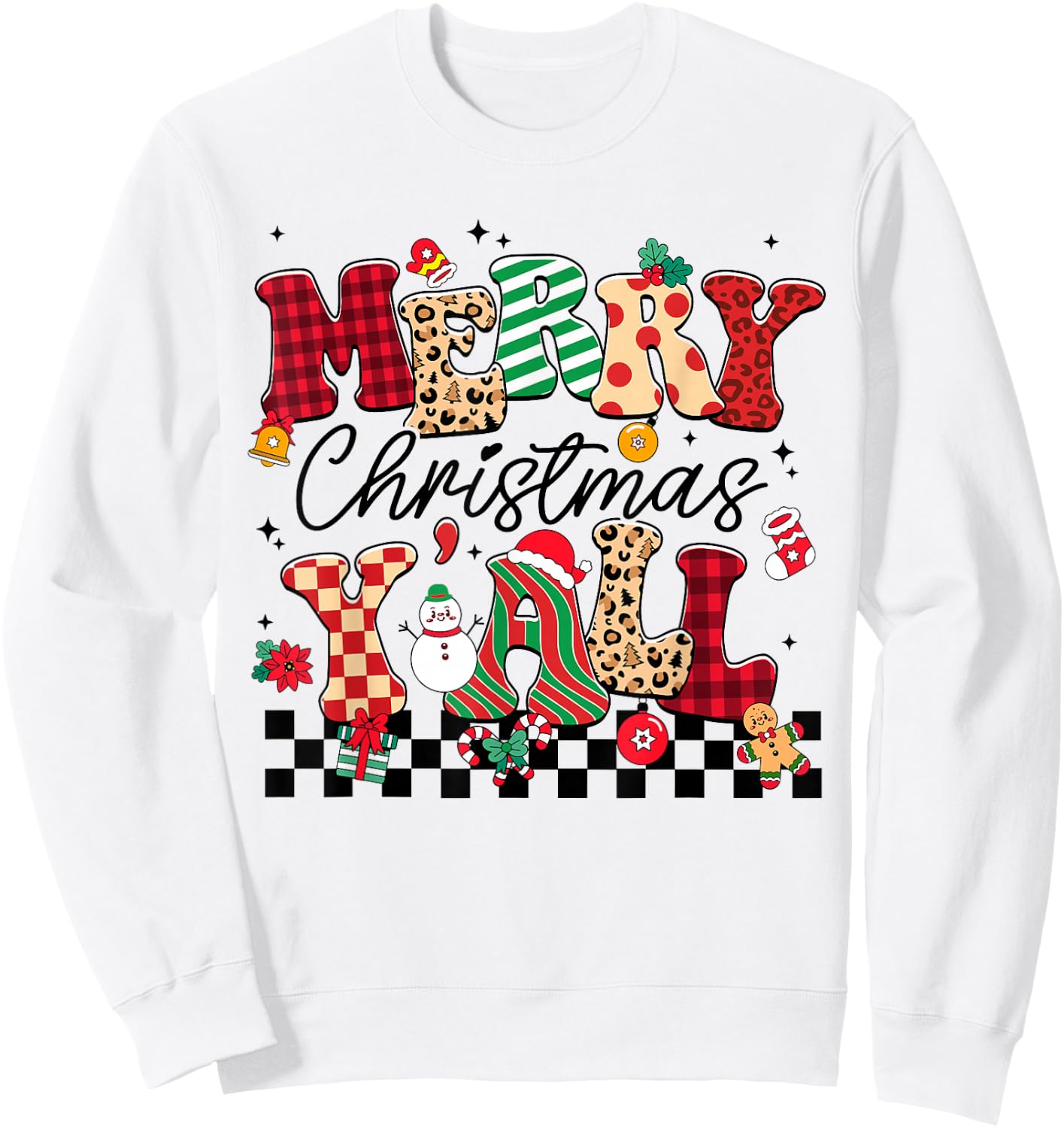 Family 2024 Merry Christmas Y'All Buffalo Plaid Red Pajamas Sweatshirt - Sweatshirt | White