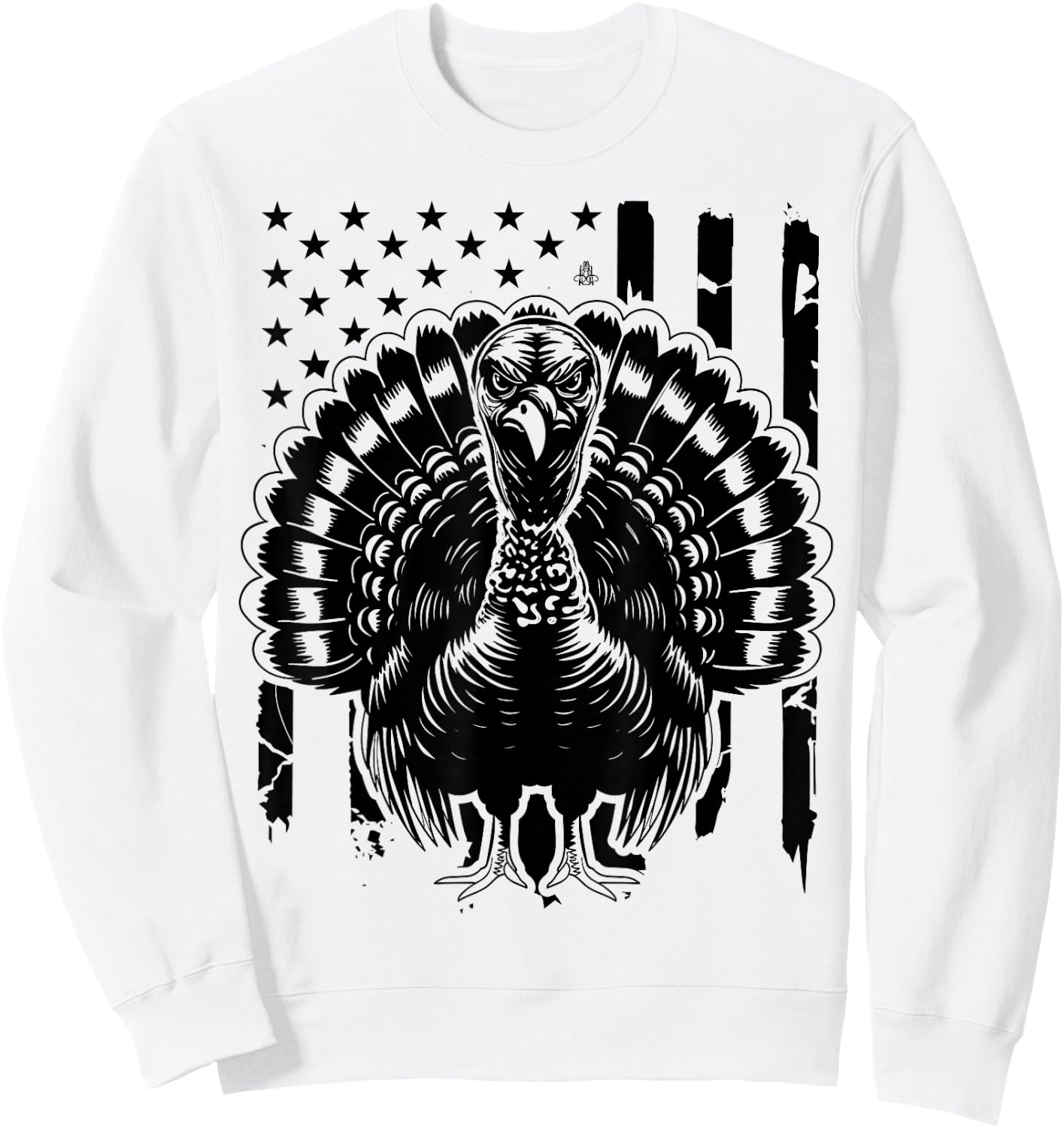 Turkey Hunting Graphic Distressed American Flag Sweatshirt - Sweatshirt | White