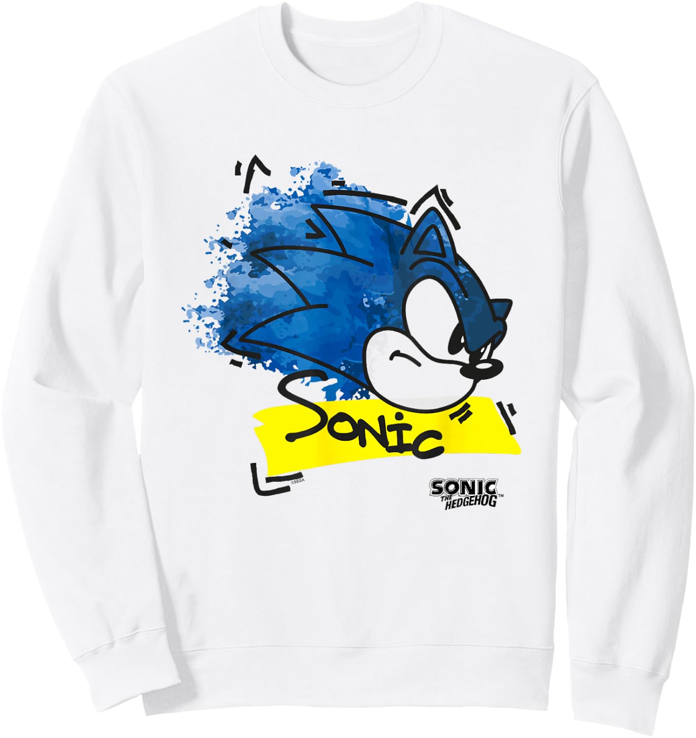 Sonic The Hedgehog Distressed Watercolor Face Outline Sweatshirt - Sweatshirt | White