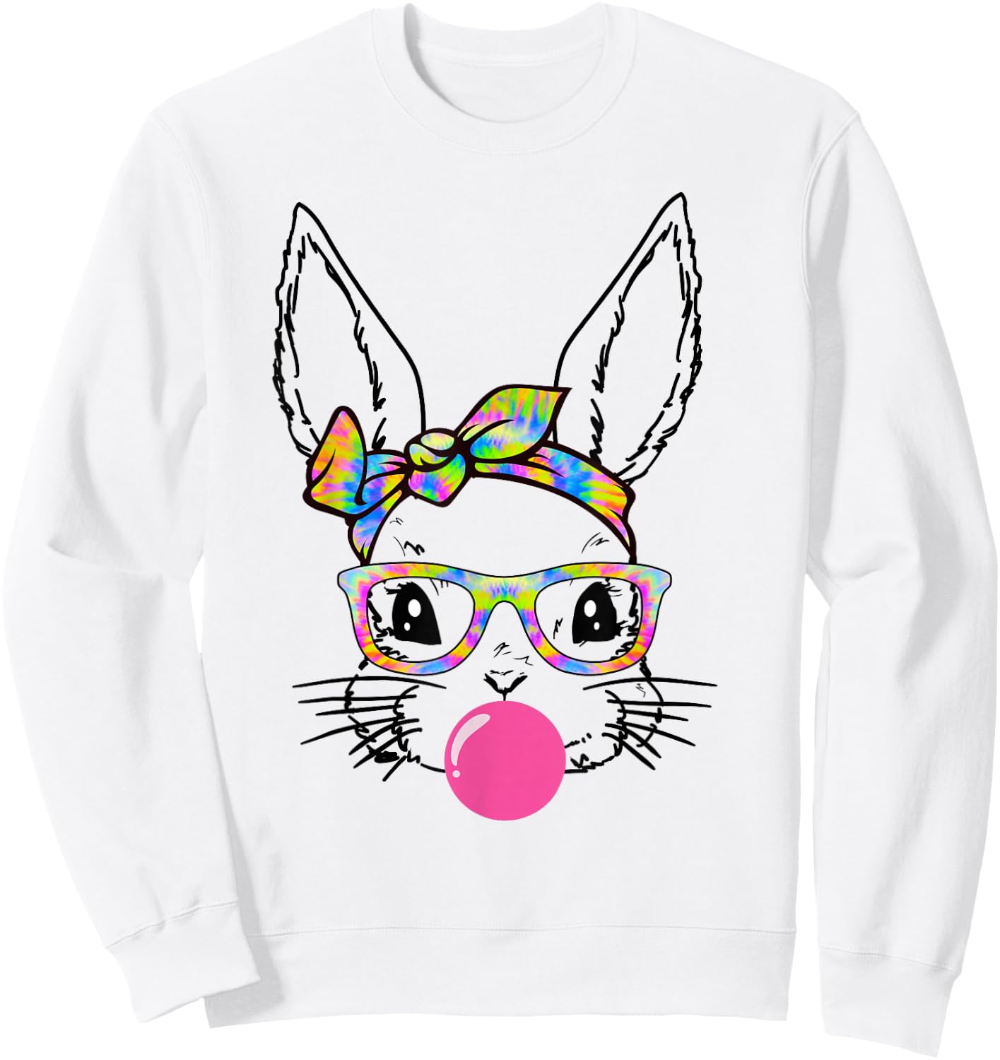 Cute Bunny With Bandana Tie Dye Glasses Bubblegum Easter Day Sweatshirt - Sweatshirt | White
