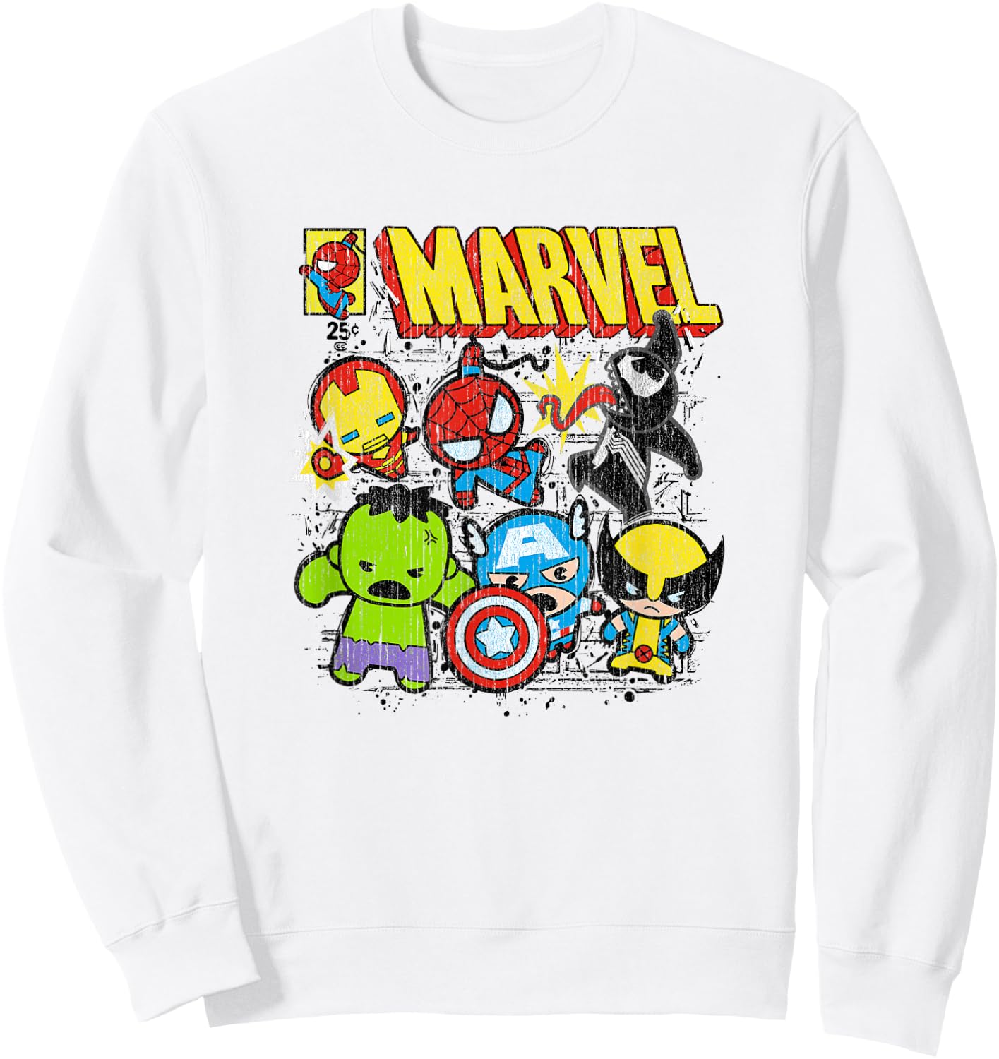 Marvel Kawaii Chibi Avengers Spidey VS Venom Vintage Comic Sweatshirt - Sweatshirt | White