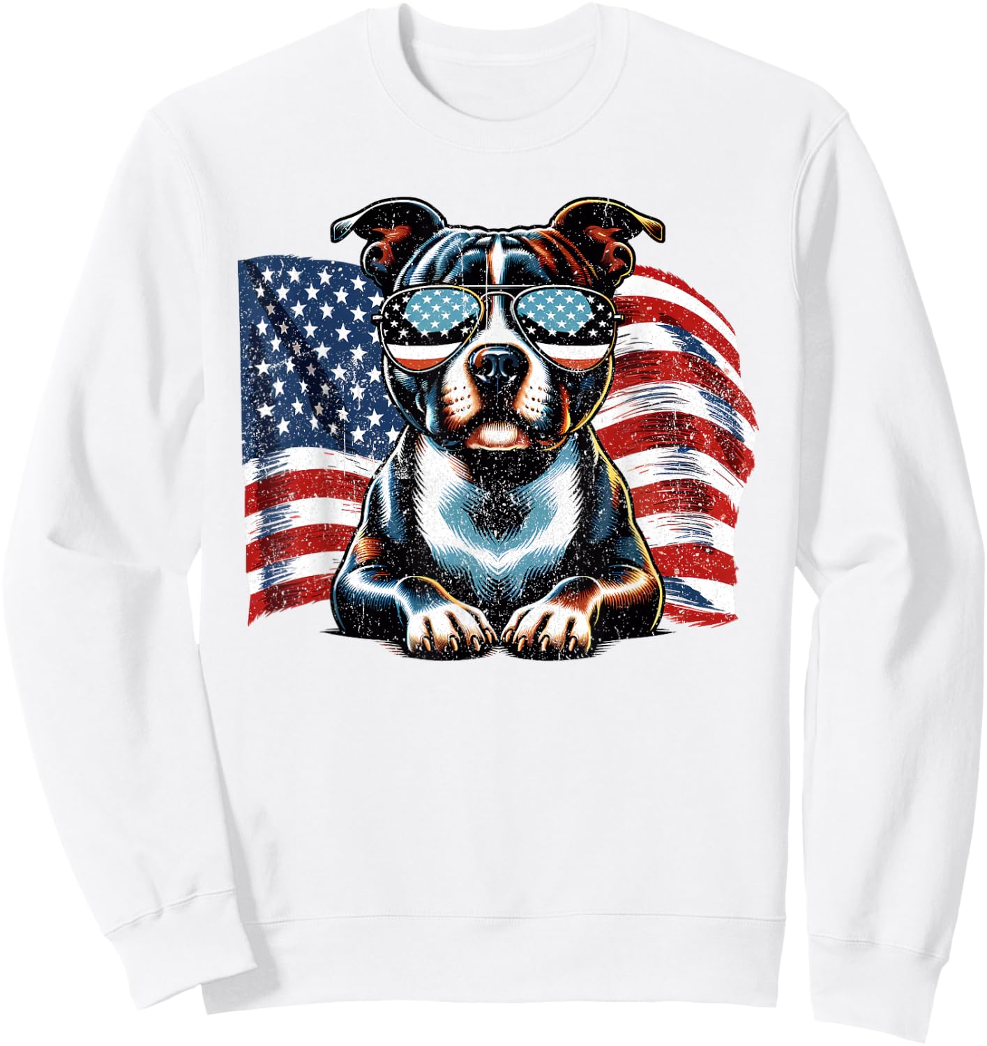 Staffordshire Bull Terrier US Flag Patriotic Freedom Vintage Sweatshirt - Sweatshirt | White
