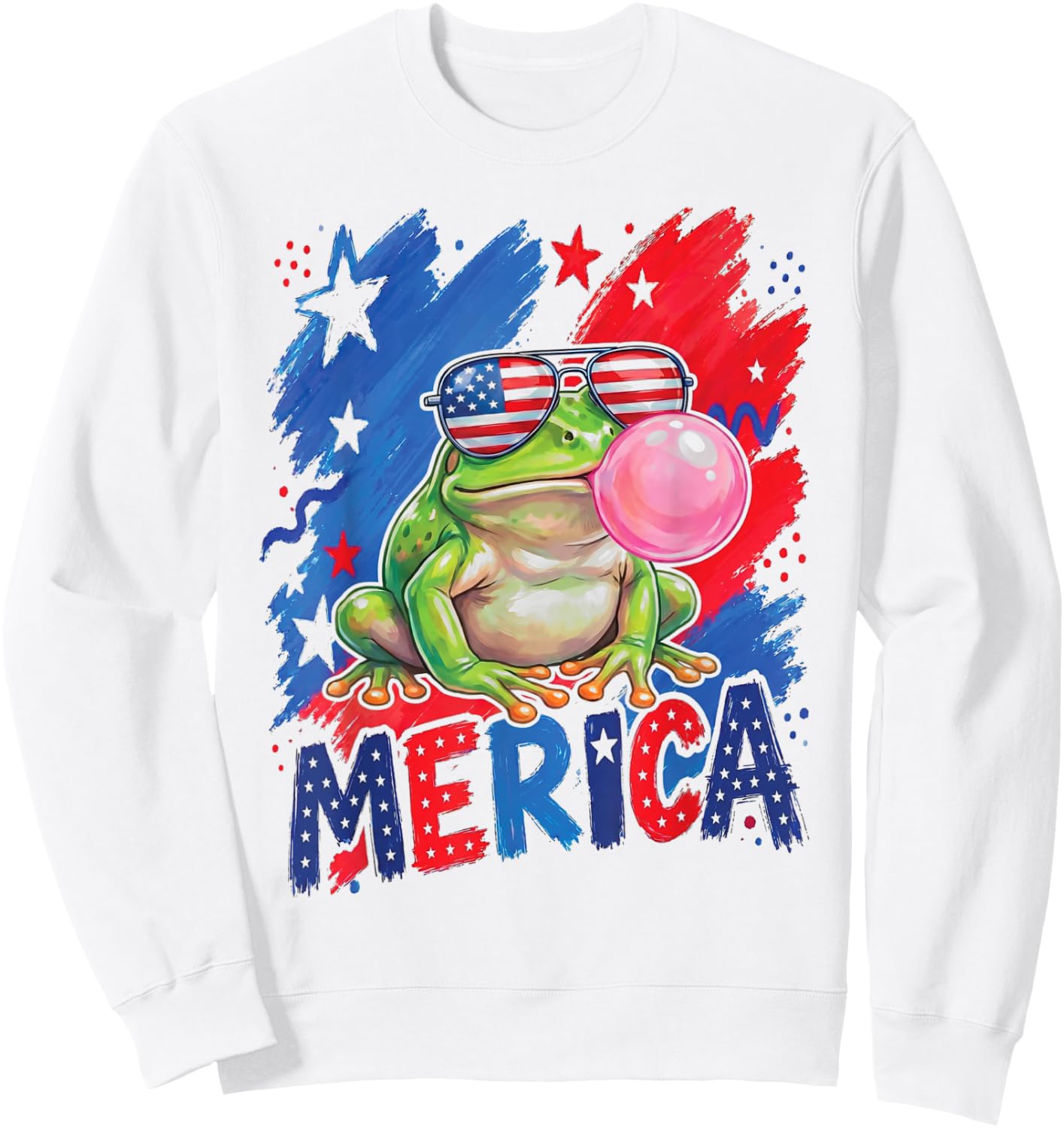 Frog 4th of July Men Women American Flag USA Sweatshirt - Sweatshirt | White