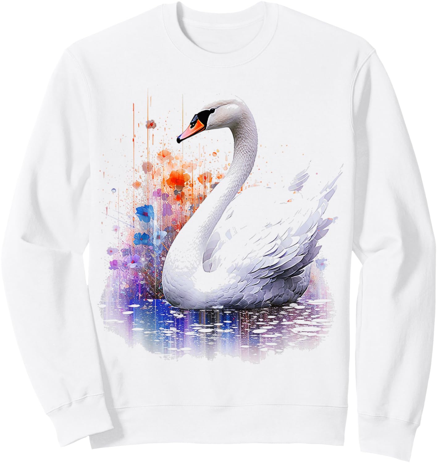 Swan Painting Abstract Animal Art Flowers Graphic Swan Sweatshirt - Sweatshirt | White