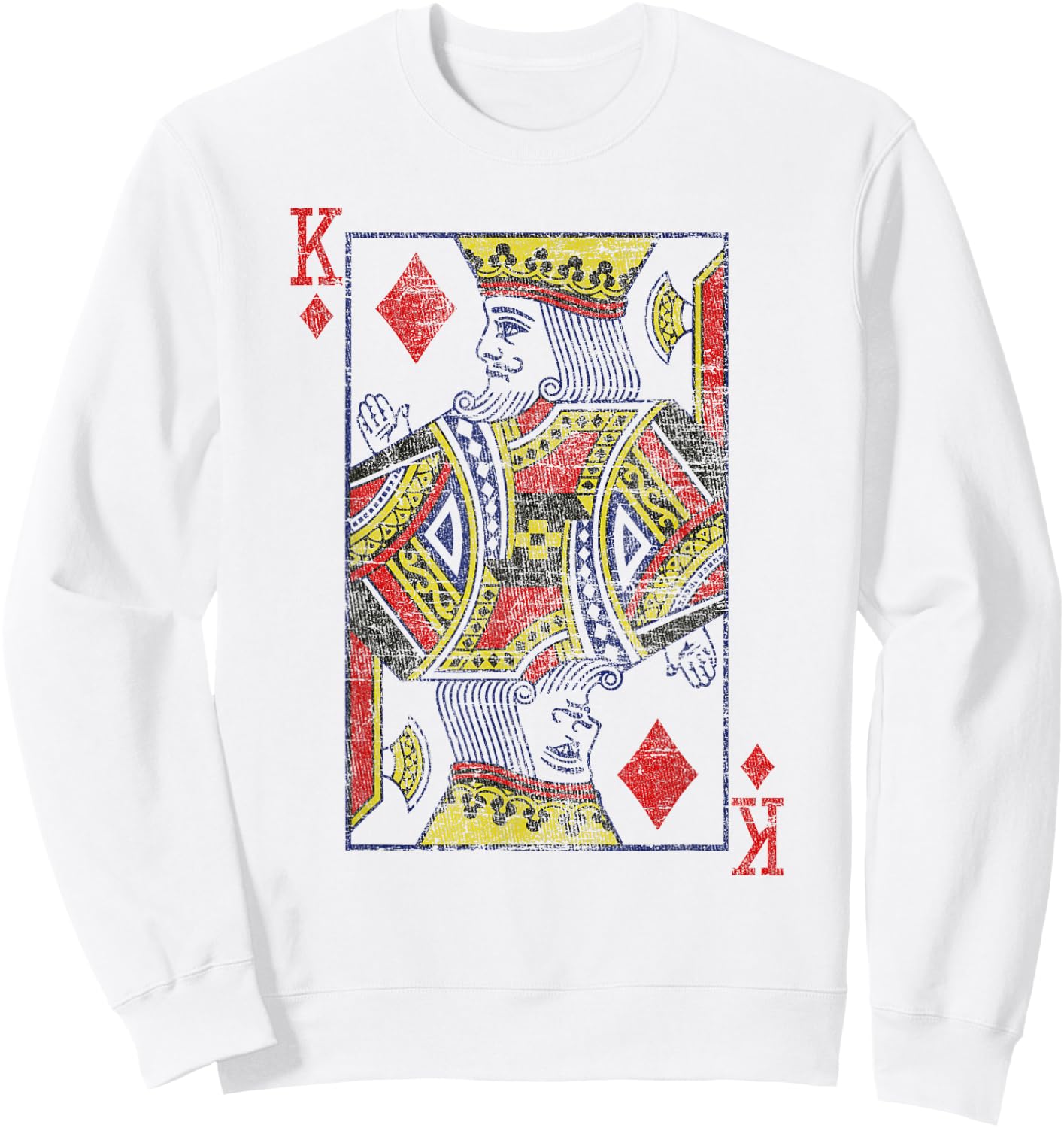 King Of Diamonds Playing Card Costume Poker Distressed Sweatshirt - Sweatshirt | White