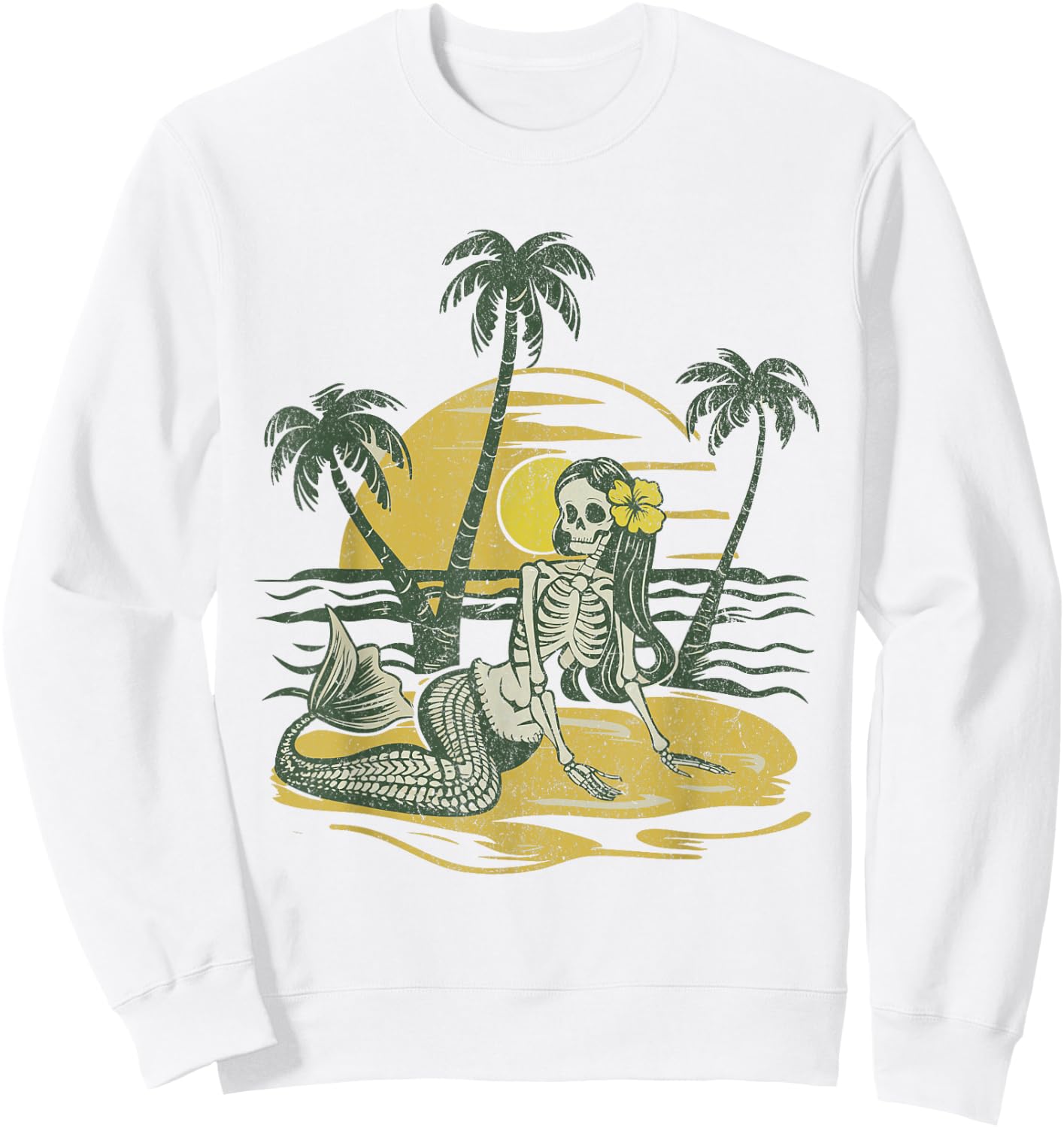 Classic Skeleton Sunset Mermaid Beach Vibes Women Sweatshirt - Sweatshirt | White