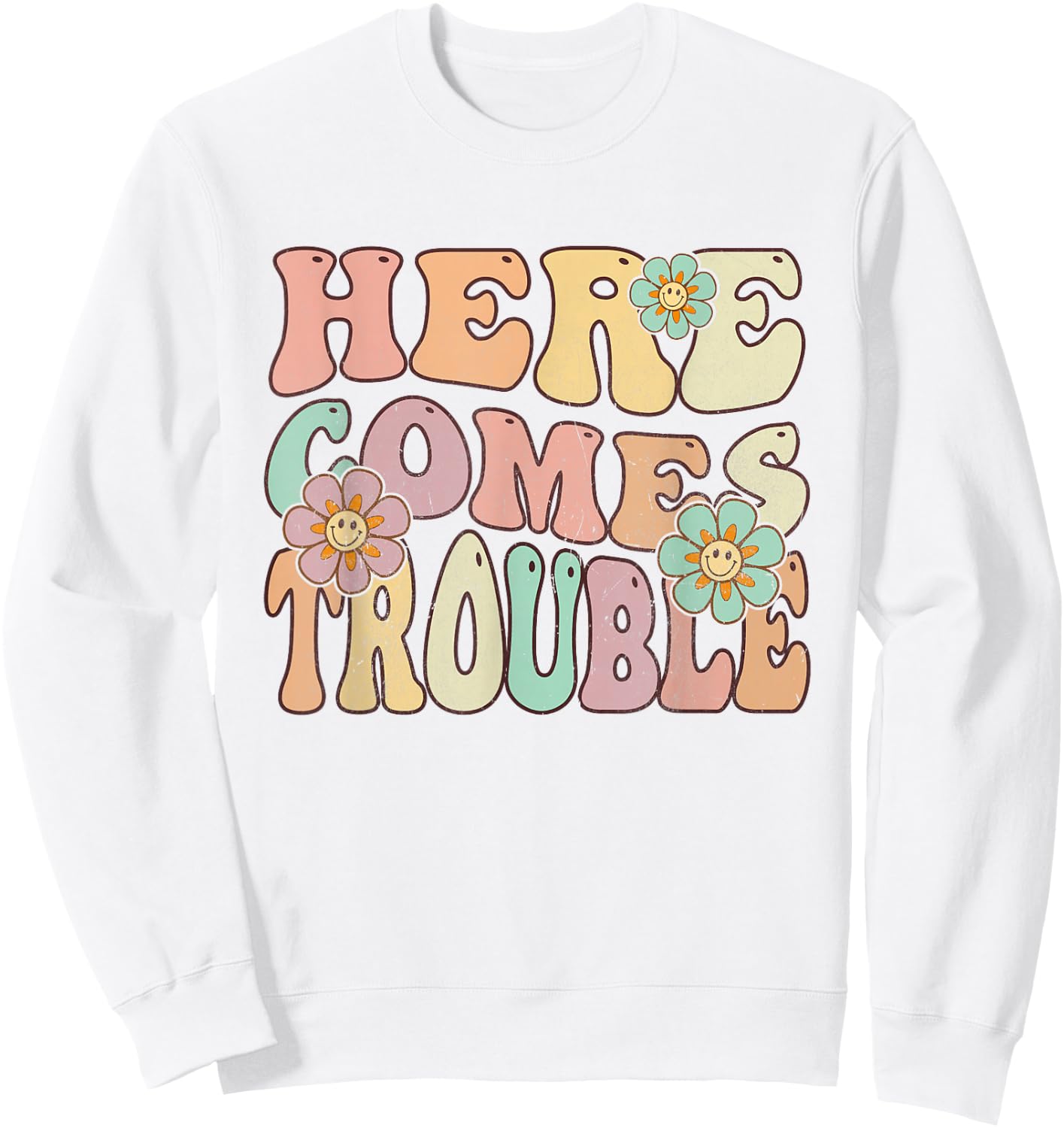 Groovy Floral Hier kommt Ärger Sweatshirt - Sweatshirt | White