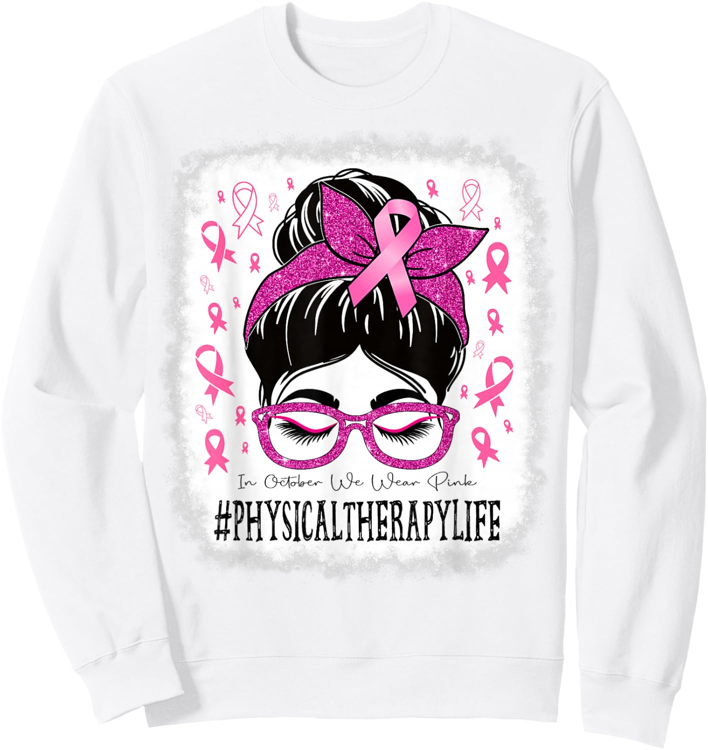 Physical Therapy In October We Wear Pink Women Breast Cancer Sweatshirt - Sweatshirt | White