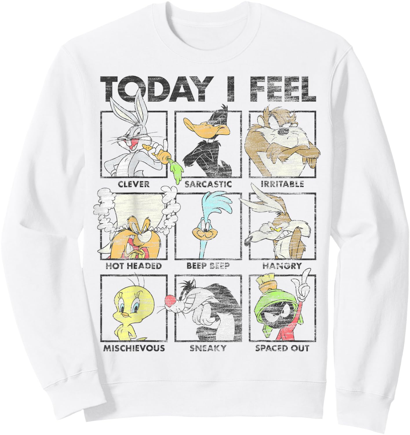 Looney Tunes Today I Feel Distressed Character Box Ups Sweatshirt - Sweatshirt | White
