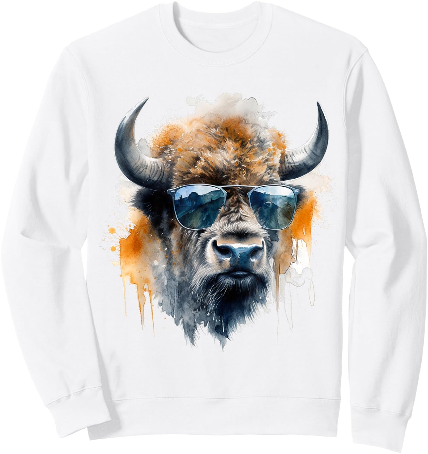 Bison Sunglasses - Art Animals Bison Sweatshirt - Sweatshirt | White
