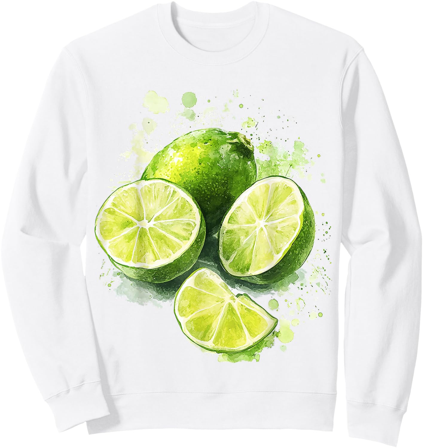 Lime Fruit Graphic Watercolor Art Lime , White Sweatshirt - Sweatshirt | White
