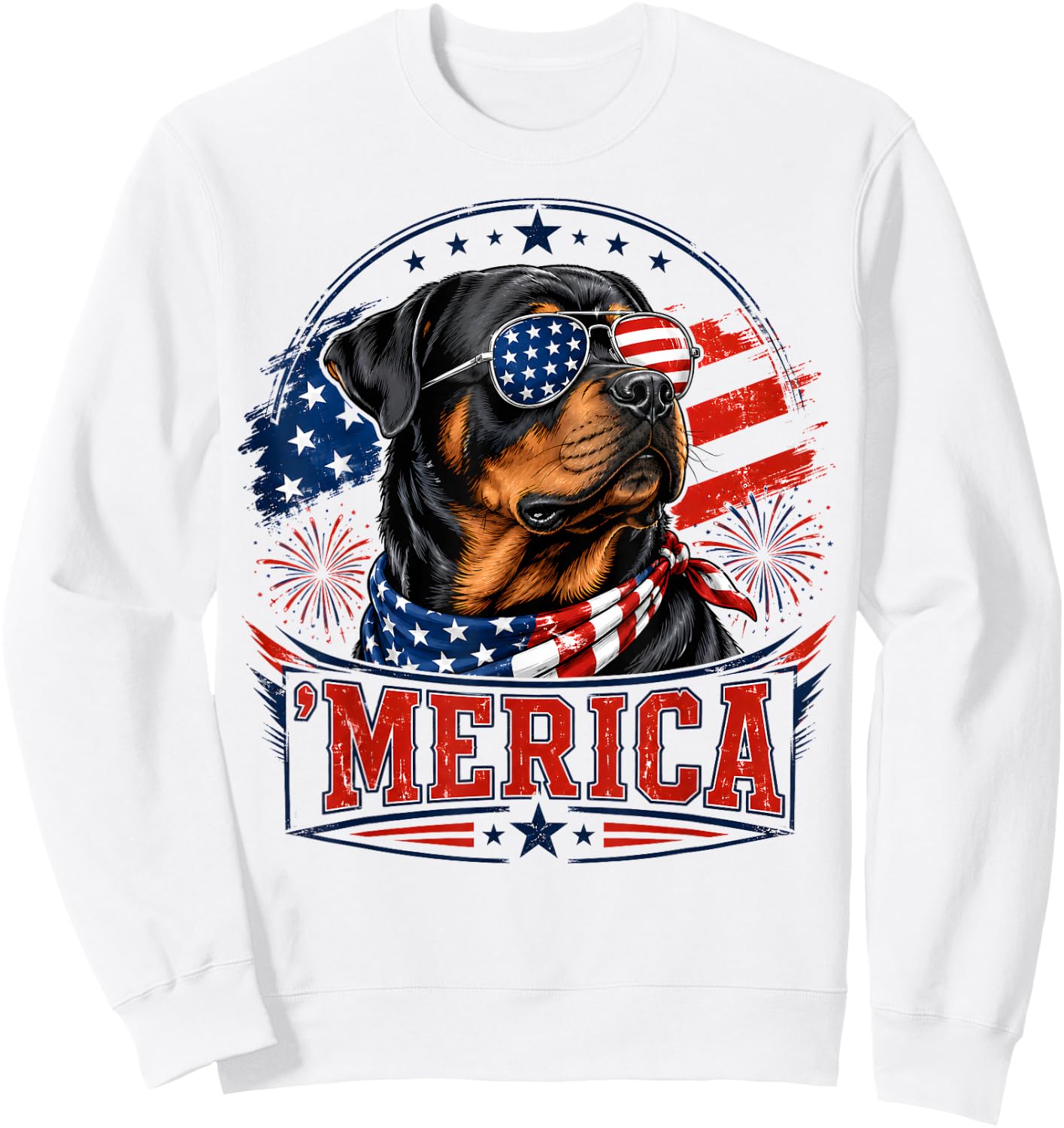 Merica Rottweiler Patriotic Dog 4th of July Dog Lover Sweatshirt - Sweatshirt | White