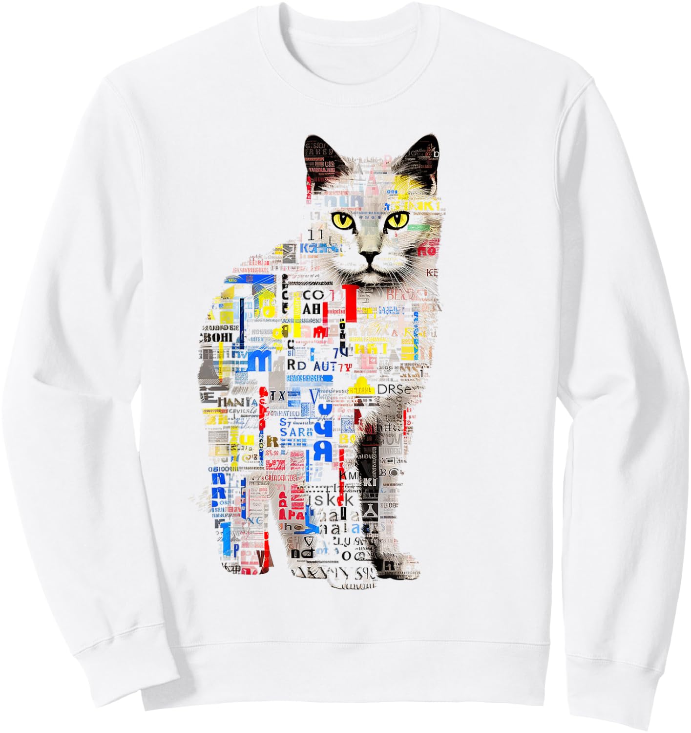 Chat Abstrait Graphique Texte Illustration Animal Chat Sweatshirt - Sweatshirt | White