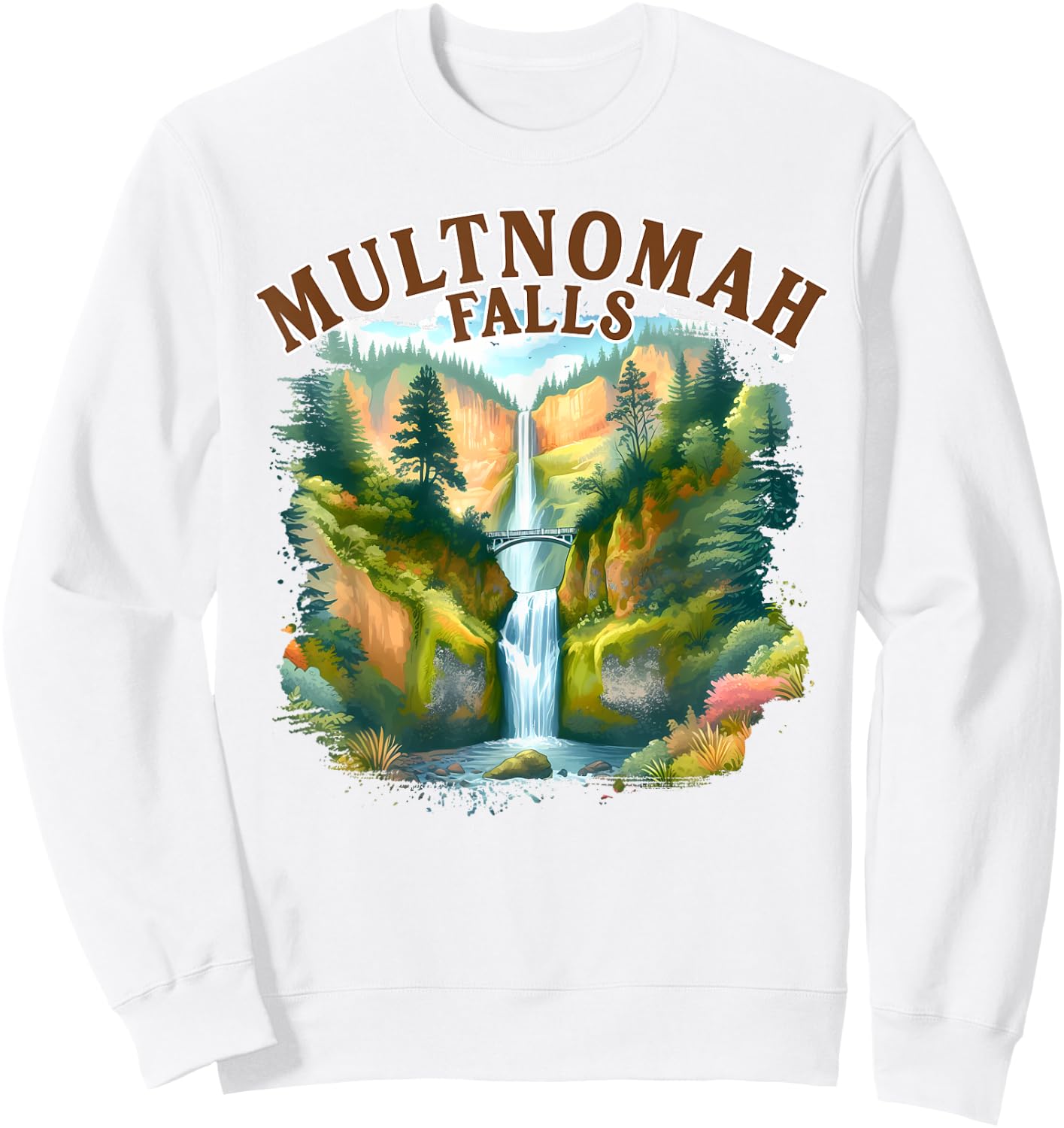 Multnomah Falls Waterfall Oregon Nature Exploring Travel Sweatshirt - Sweatshirt | White