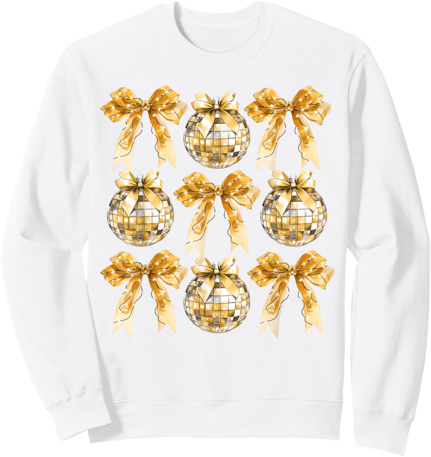 Gold Coquette Bow Disco Ball Retro New Years Eve Hello 2025 Sweatshirt - Sweatshirt | White