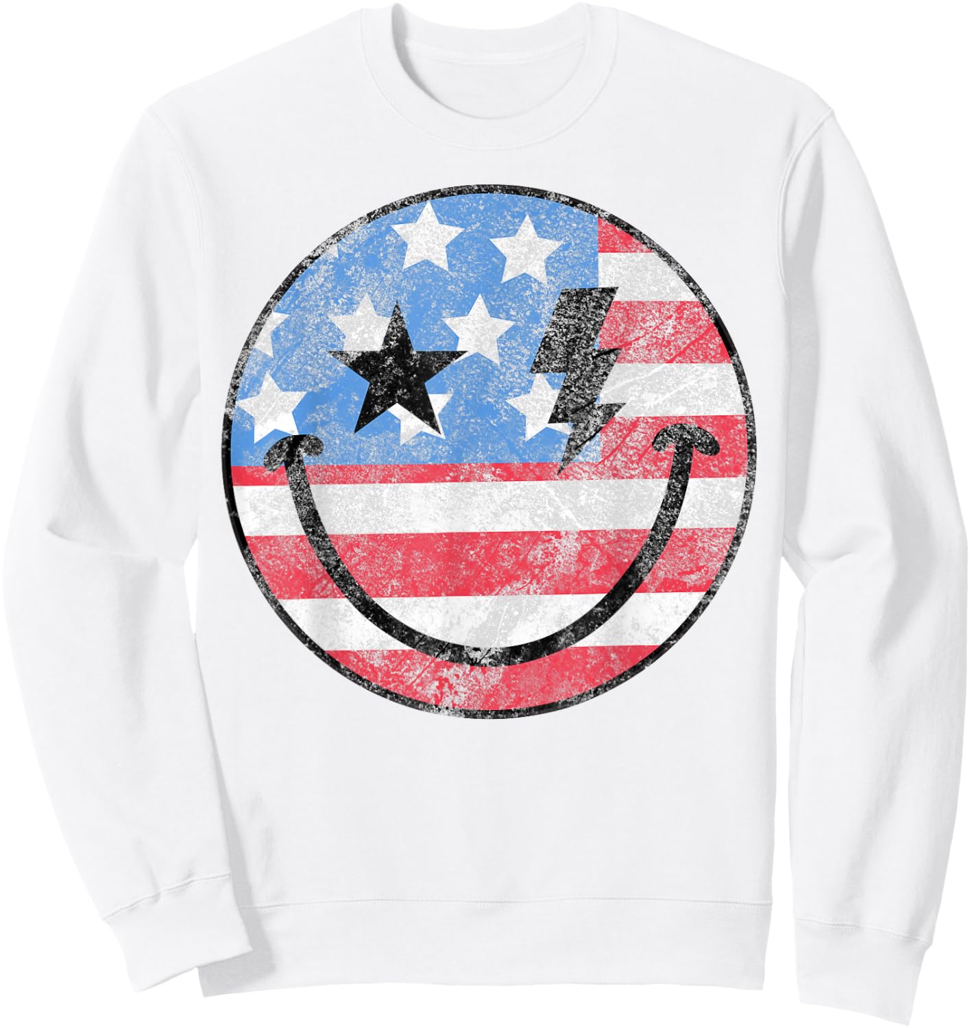 Happy 4th Of July Groovy Smile Face Red White Blue USA Flag Sweatshirt - Sweatshirt | White