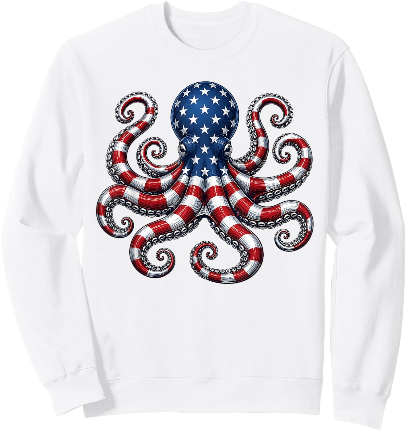American Flag Octopus Patriotic 4th of July Ocean Sweatshirt - Sweatshirt | White