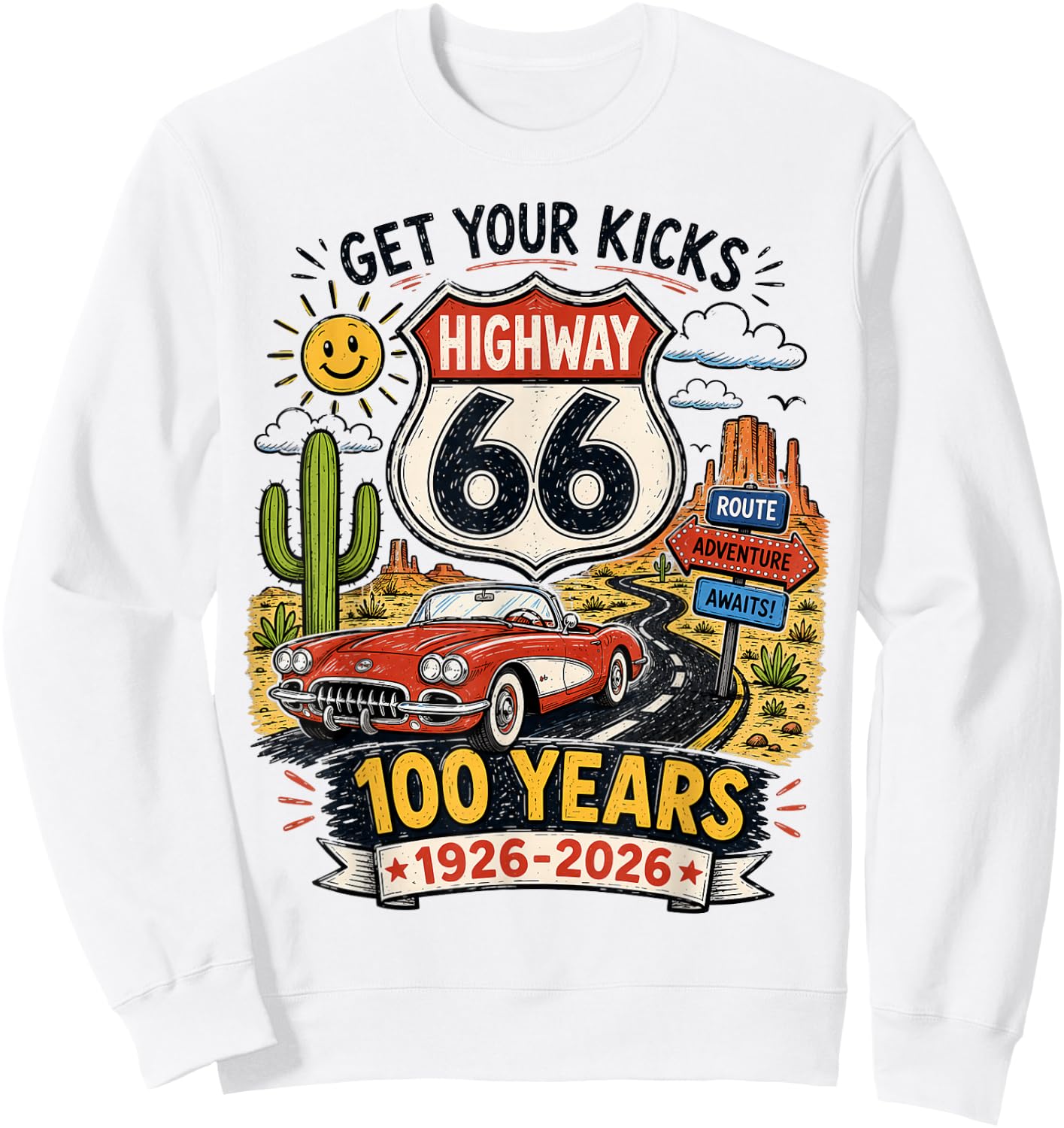 Vintage Highway 66 100 Year Centennial Anniversary Souvenir Sweatshirt - Sweatshirt | White
