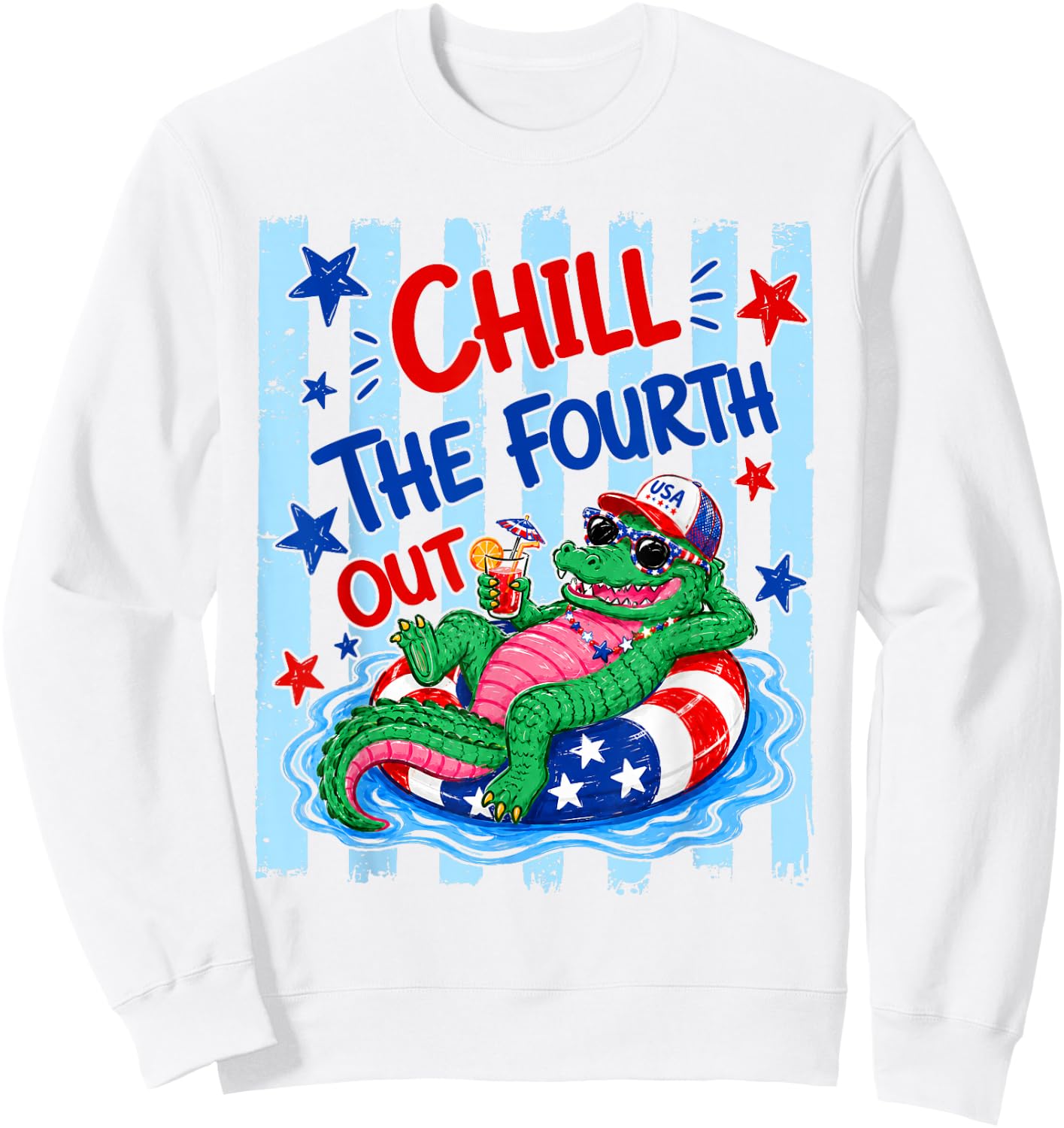 Retro Chill The Fourth Out Funny Alligator 4th of July Gator Sweatshirt - Sweatshirt | White