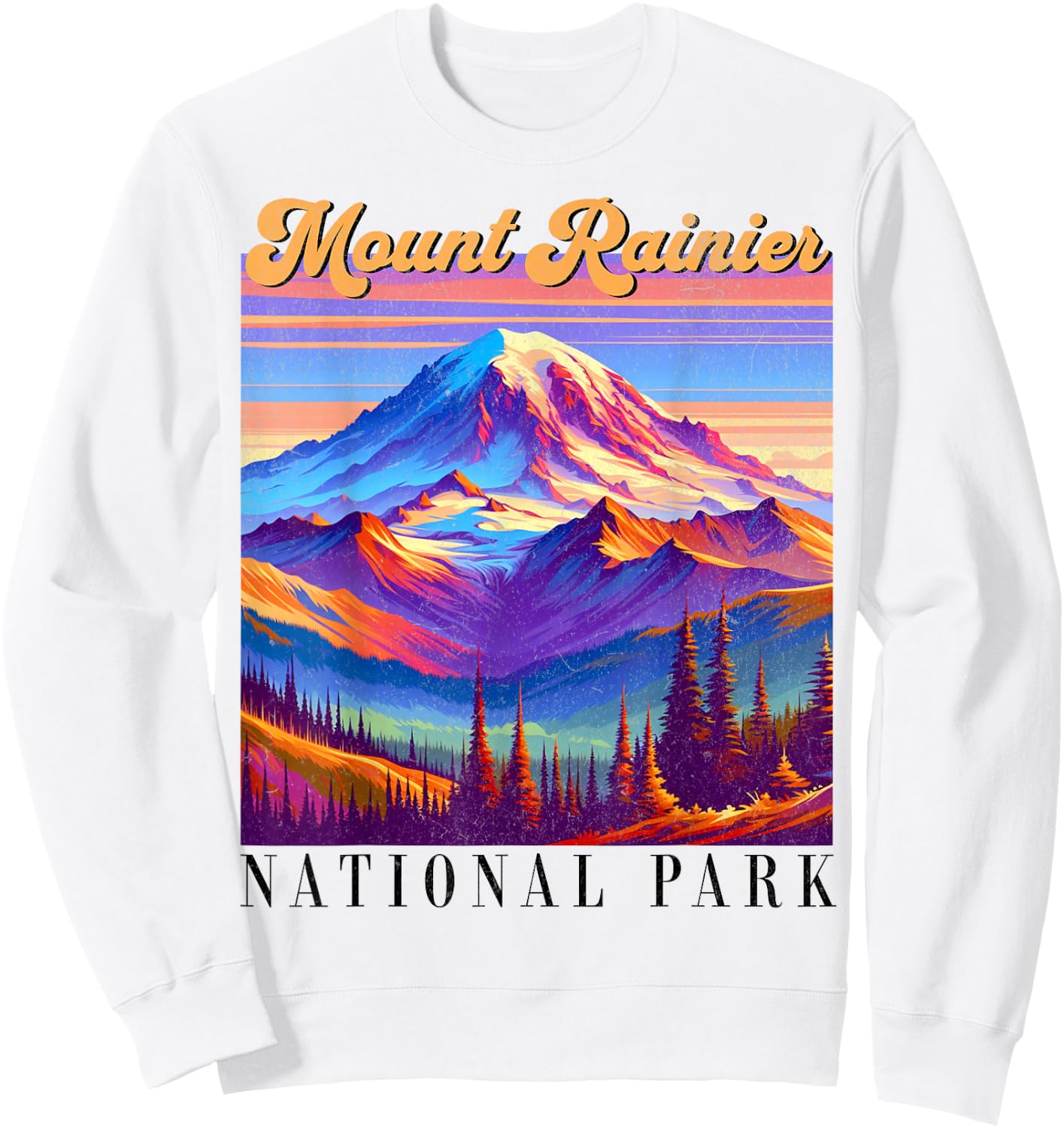 Mt. Rainier National Park Mountain Art Souvenir Sweatshirt - Sweatshirt | White