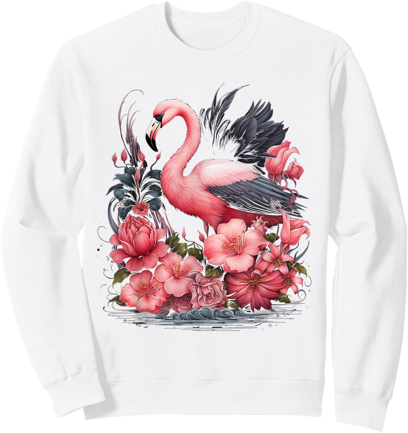 Flamingo and Flowers Floral Flamingos pink Sweatshirt - Sweatshirt | White