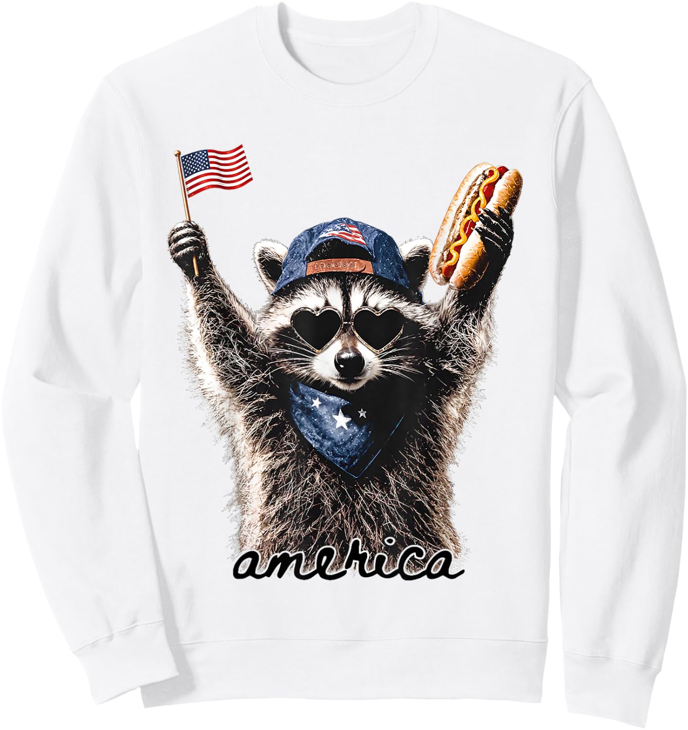 America Patriotic Raccoon Sweatshirt - Sweatshirt | White