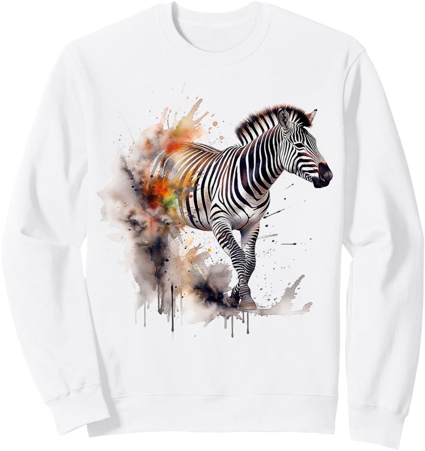 Zebra Lover Artwork | Animal Motif Zebra Sweatshirt - Sweatshirt | White