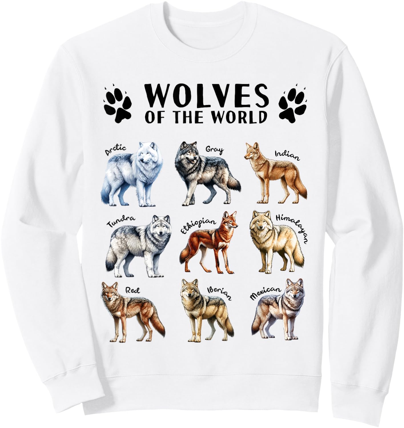 Wolves of the World Educational Collection Wolf Types Animal Sweatshirt - Sweatshirt | White