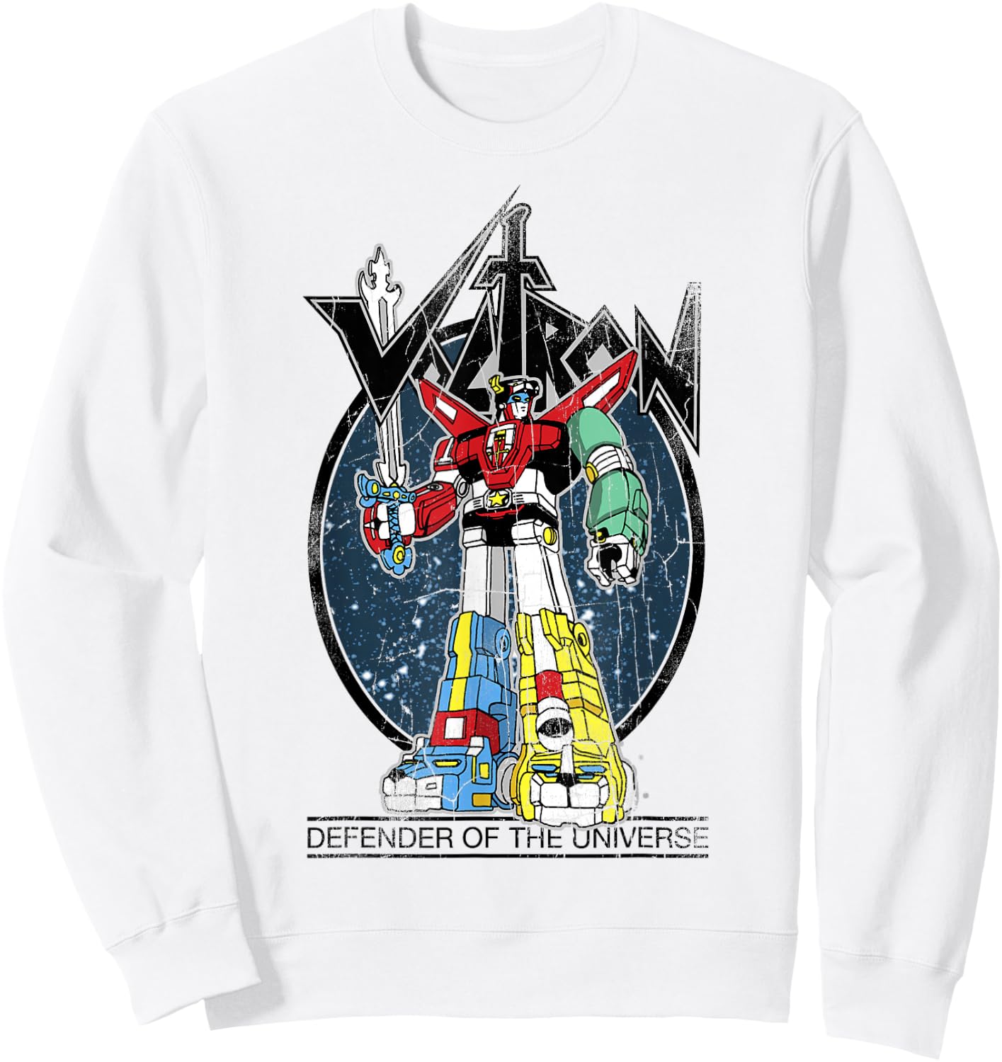 Voltron Retro Defender Colourful Distressed Sweatshirt - Sweatshirt | White