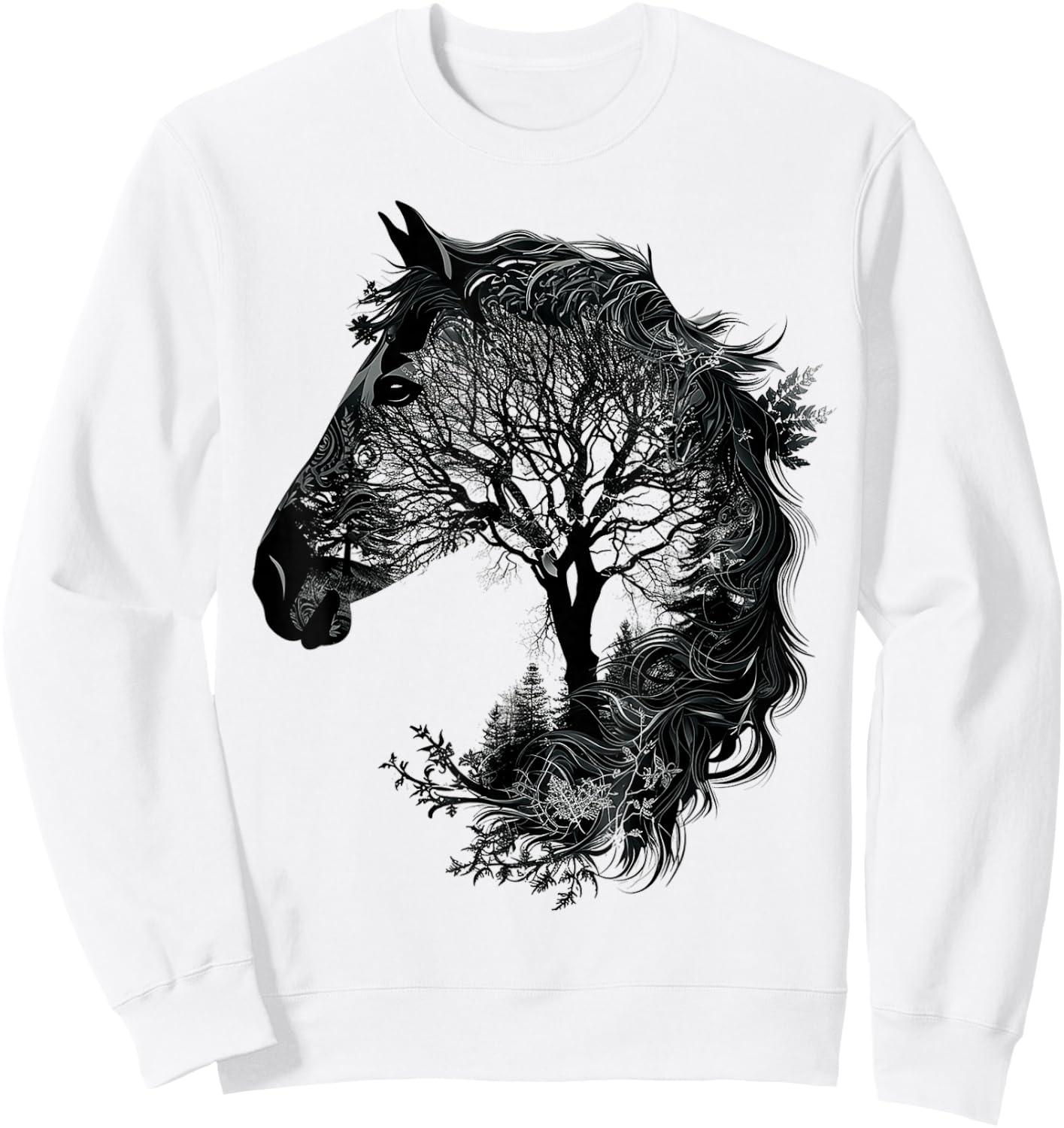 Horse Animal Nature Zoo Drawing Art Abstract Horse , white, S Sweatshirt - Sweatshirt | White