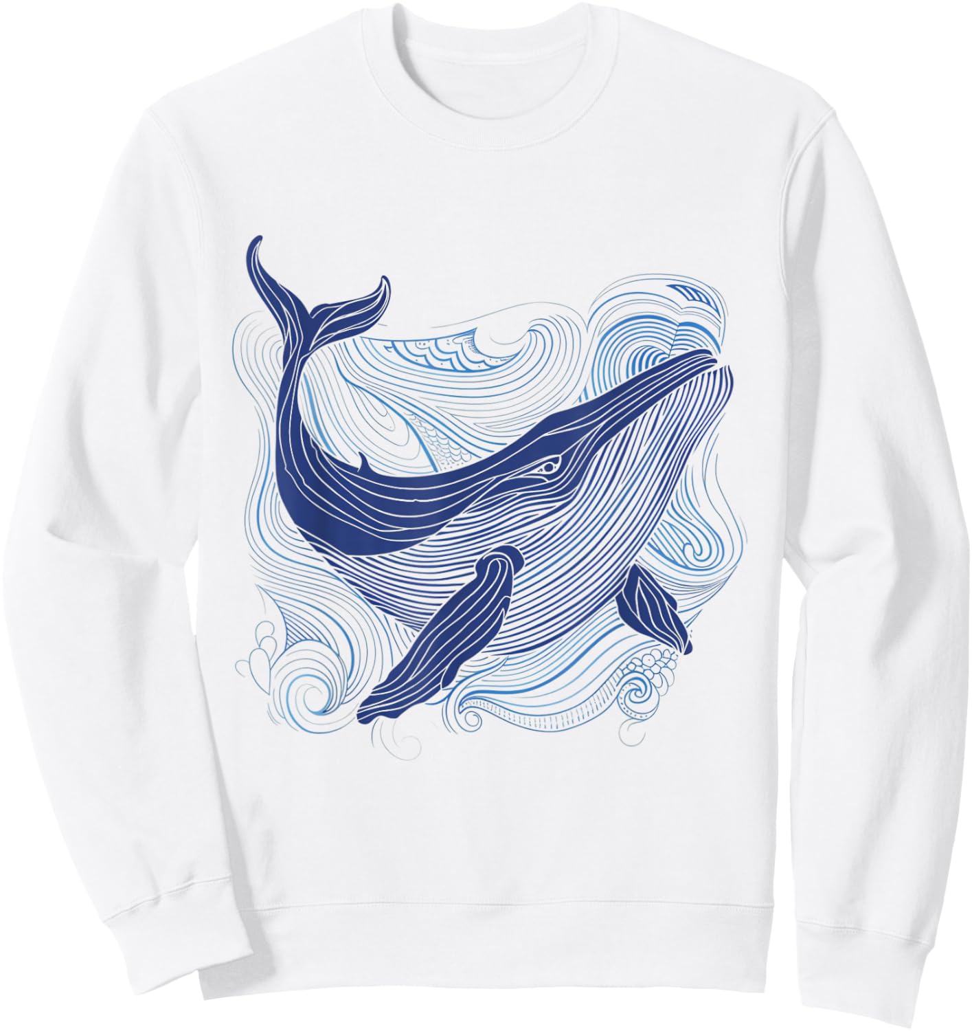Blue Whale 52 Hz Leaping Over Rainbow Waves Sweatshirt - Sweatshirt | White