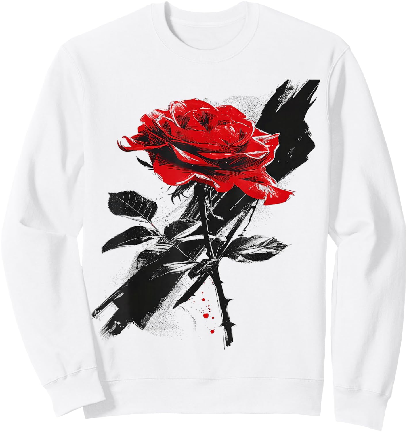 Rose Drawing Flower Lovers Artwork Graphic Motif Rose , White Sweatshirt - Sweatshirt | White