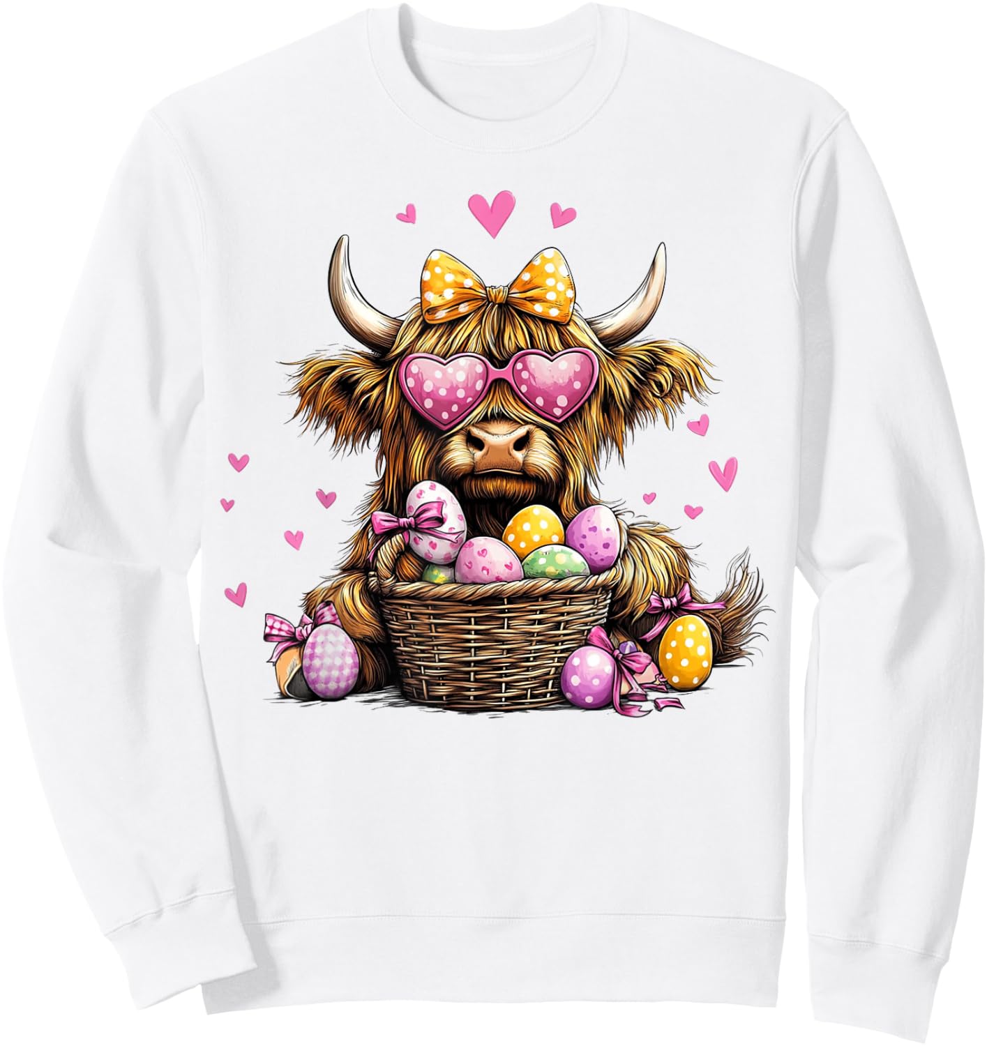 Easter Day Highland Cow Cute Cow Easter Happy Easter Sweatshirt - Sweatshirt | White