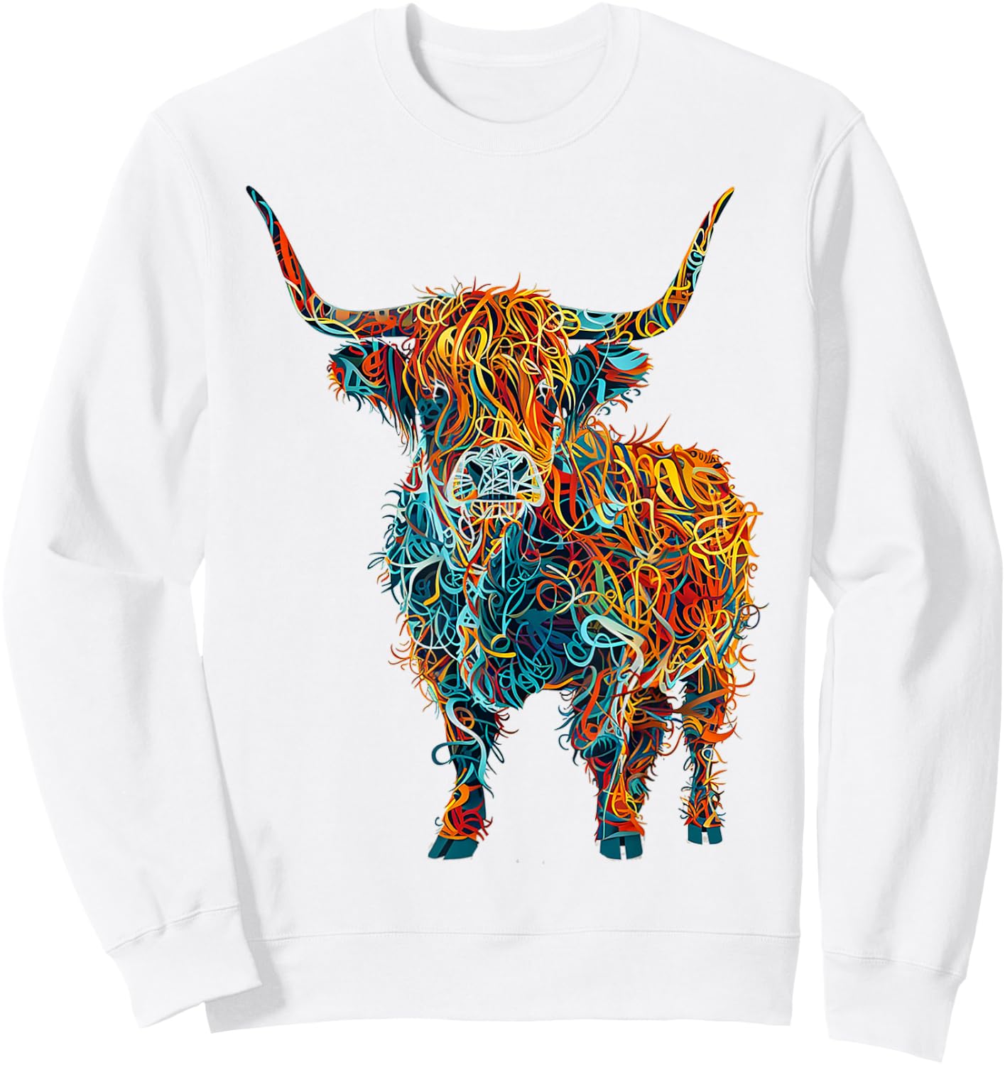 Highland Cow Abstract Animal Art Graphic Highland Cow Sweatshirt - Sweatshirt | White