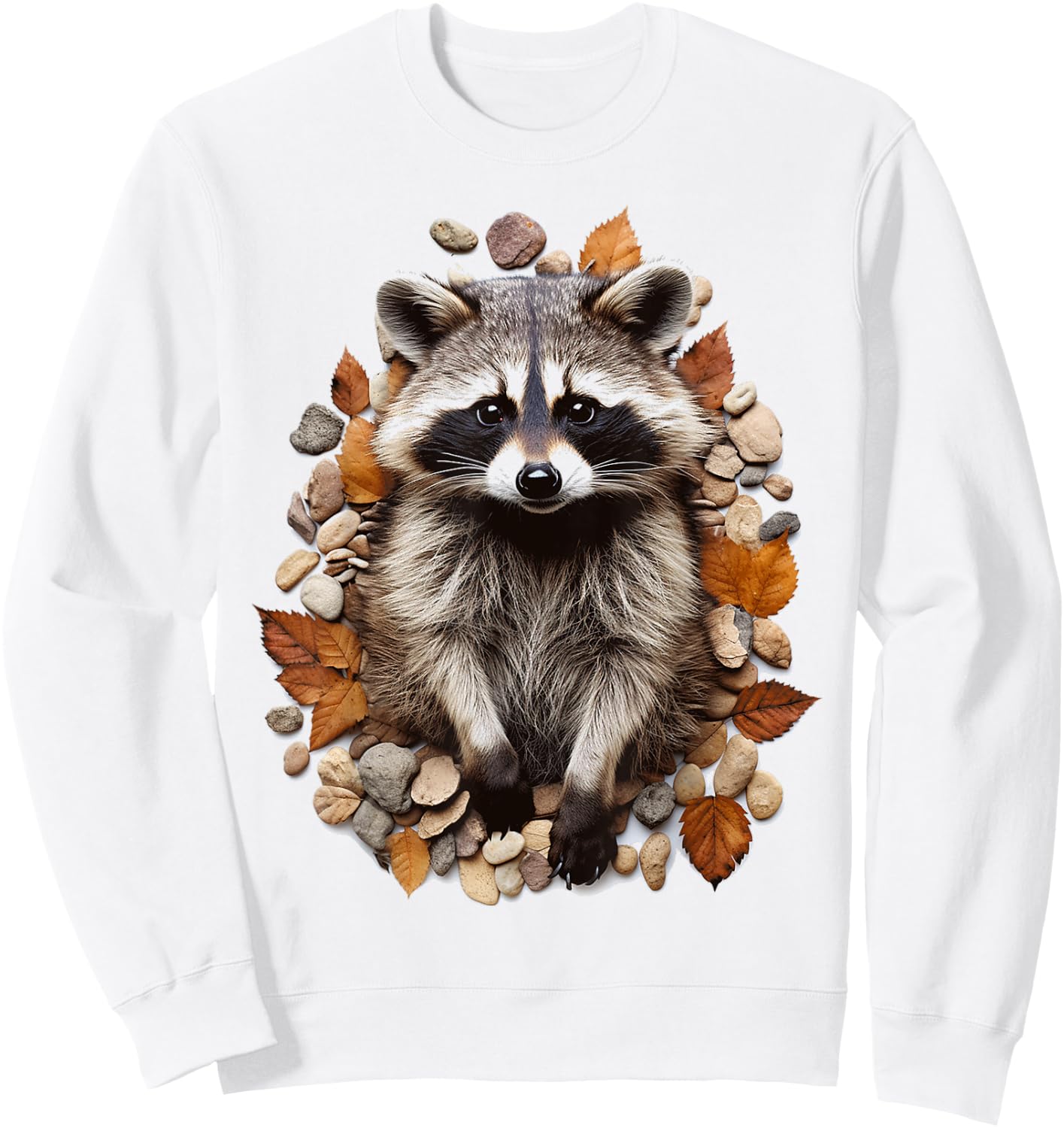 Raccoon Animal Nature Pattern Stones Illustration Face Raccoon , white, S Sweatshirt - Sweatshirt | White